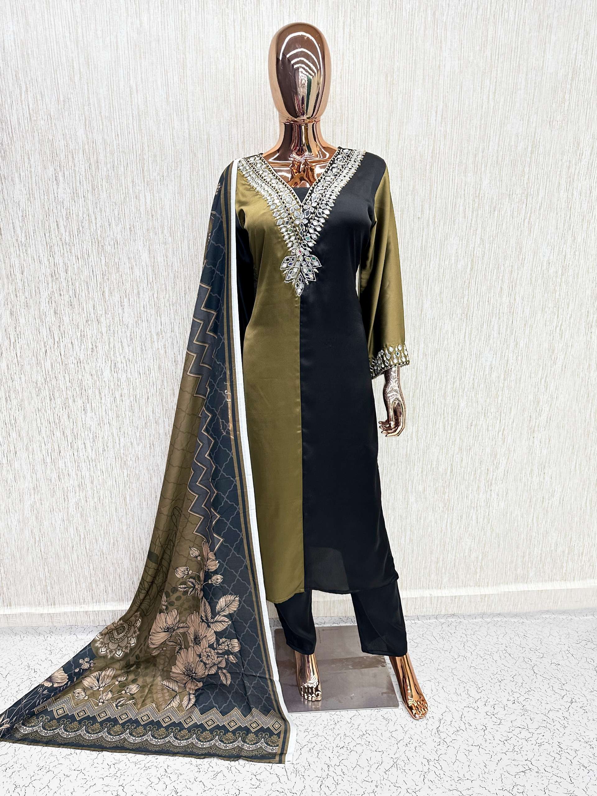 KHAS FASHION D NO 170 SATIN EMBROIDERY DESIGNER WORKED READY MADE PAKISTANI SUIT