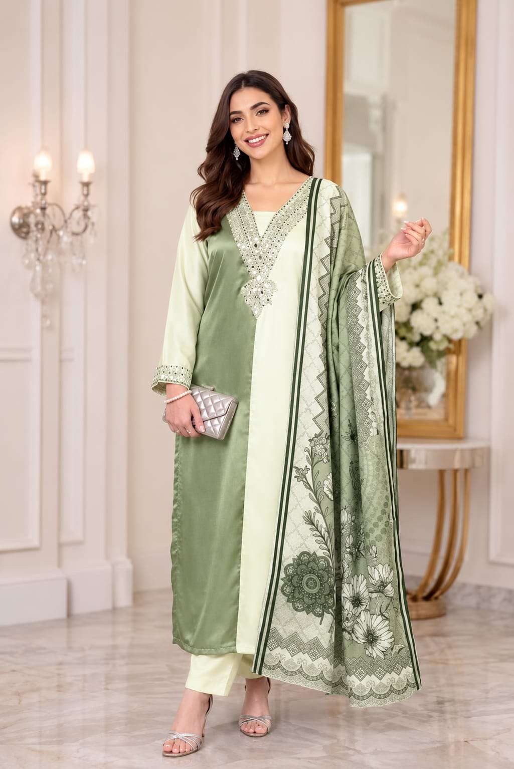 KHAS FASHION D NO 170 SATIN EMBROIDERY DESIGNER WORKED READY MADE PAKISTANI SUIT
