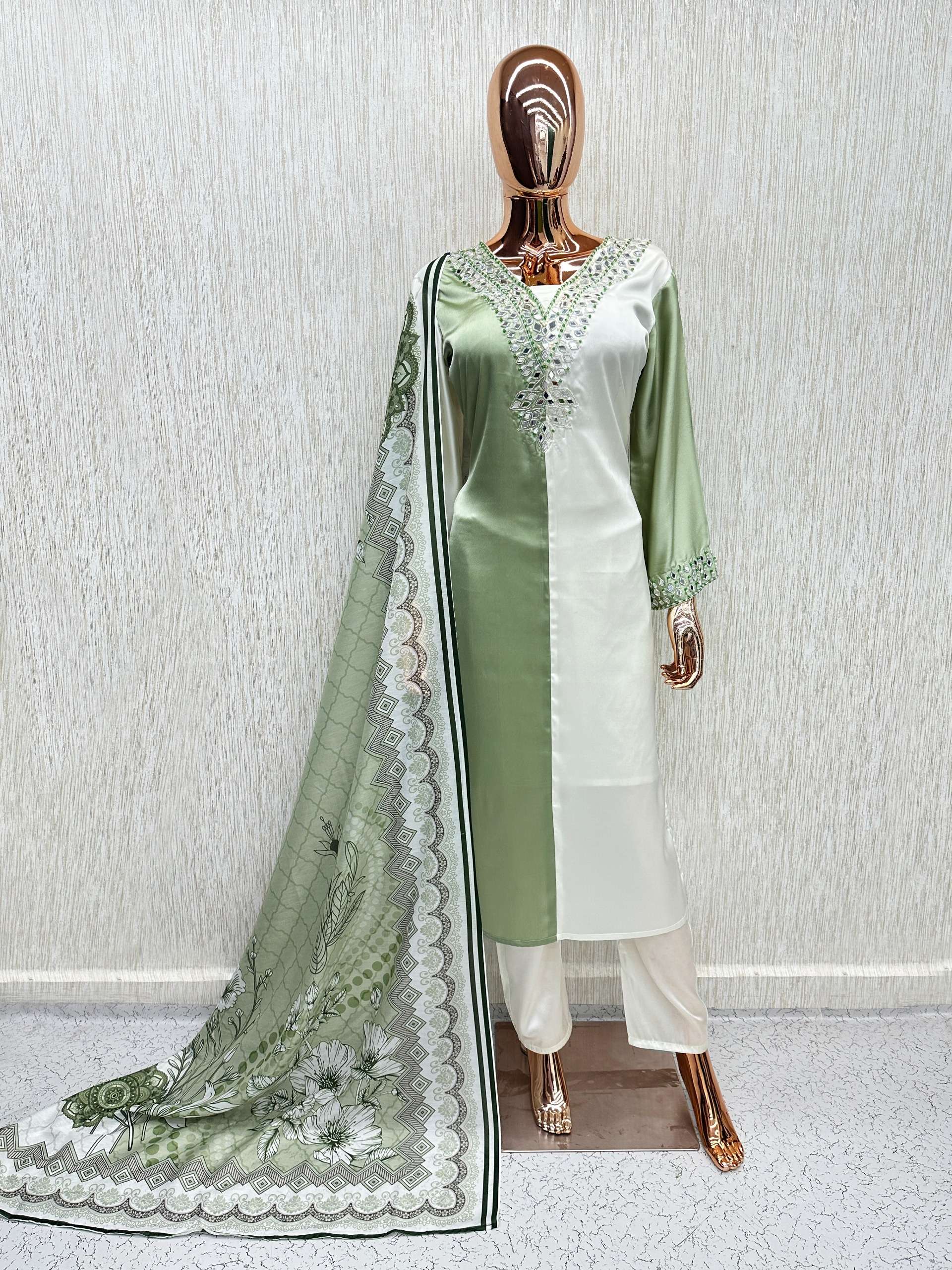 KHAS FASHION D NO 170 SATIN EMBROIDERY DESIGNER WORKED READY MADE PAKISTANI SUIT