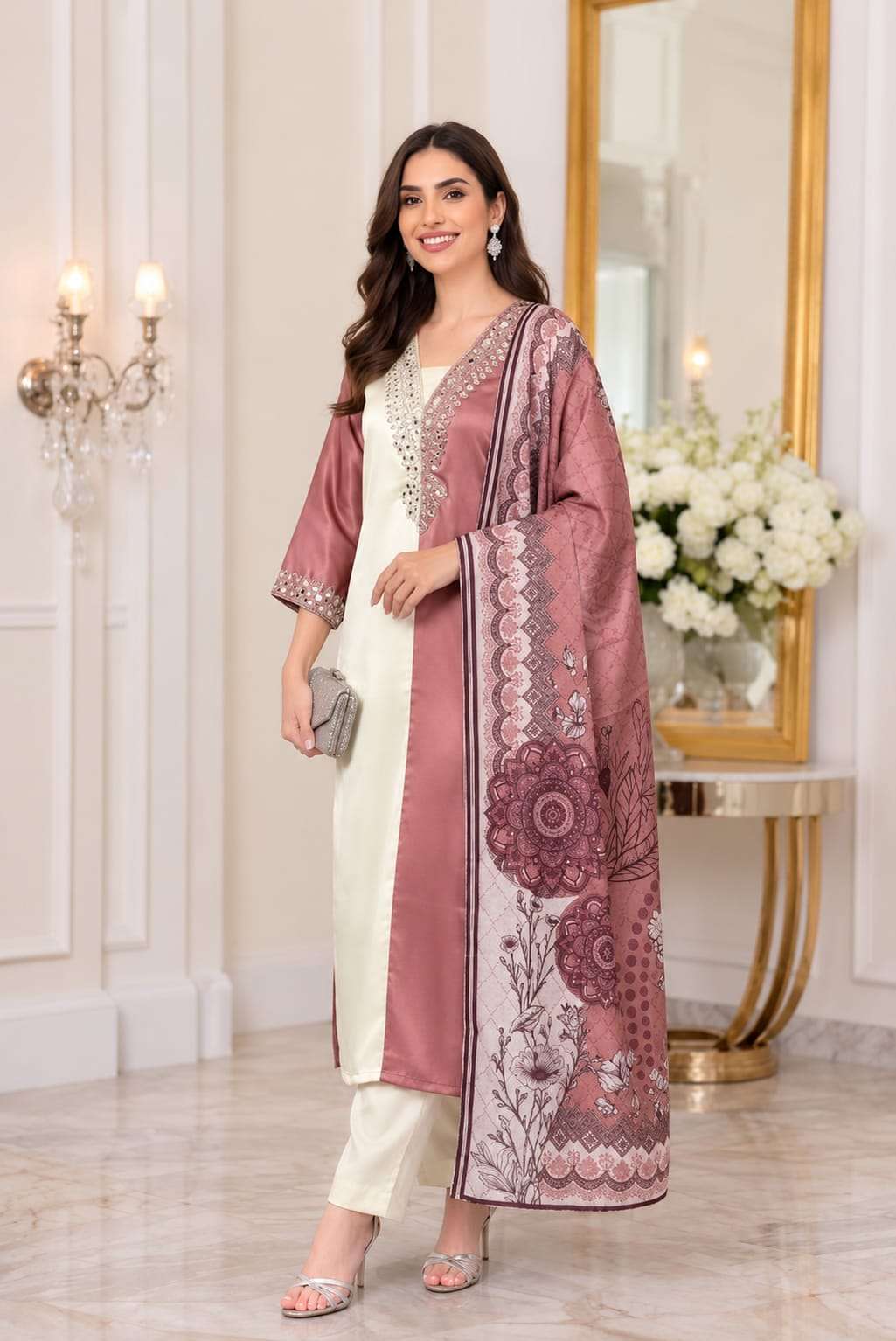 KHAS FASHION D NO 170 SATIN EMBROIDERY DESIGNER WORKED READY MADE PAKISTANI SUIT