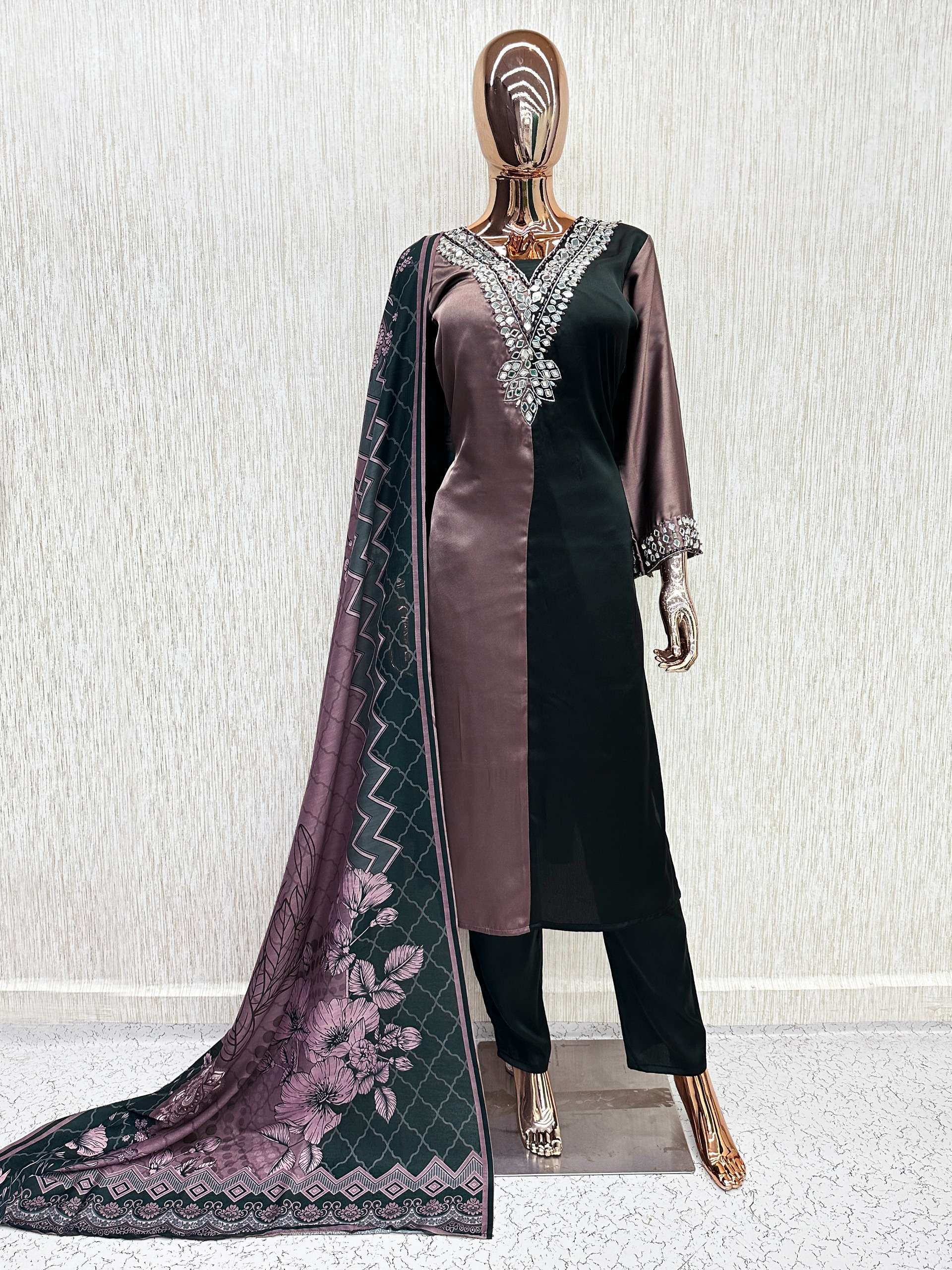 KHAS FASHION D NO 170 SATIN EMBROIDERY DESIGNER WORKED READY MADE PAKISTANI SUIT
