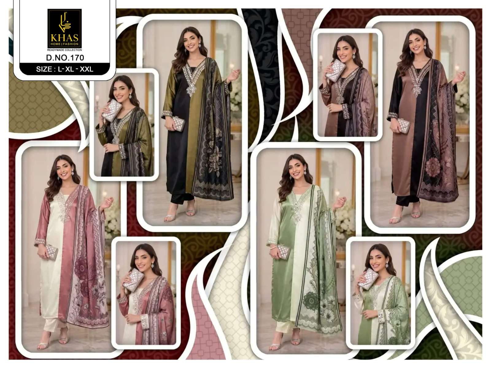 KHAS FASHION D NO 170 SATIN EMBROIDERY DESIGNER WORKED READY MADE PAKISTANI SUIT