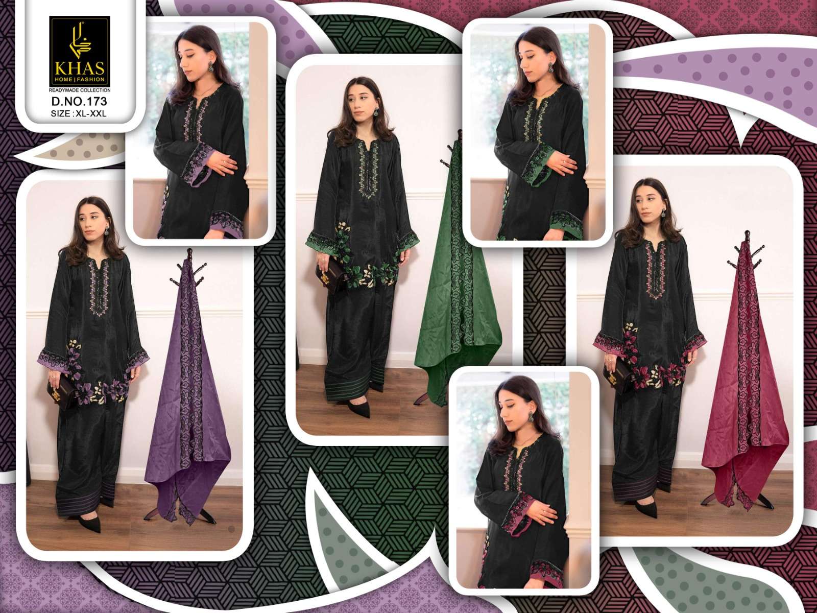 KHAS FASHION D NO 173 SATIN EMBROIDERY DESIGNER READY MADE PAKISTANI SUIT