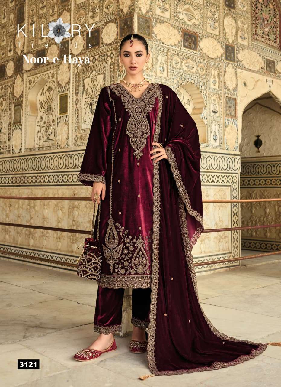  KILORY TRENDS NOOR E HAYA VELVET EMBROIDERY DESIGNER WORKED HEAVY SUIT