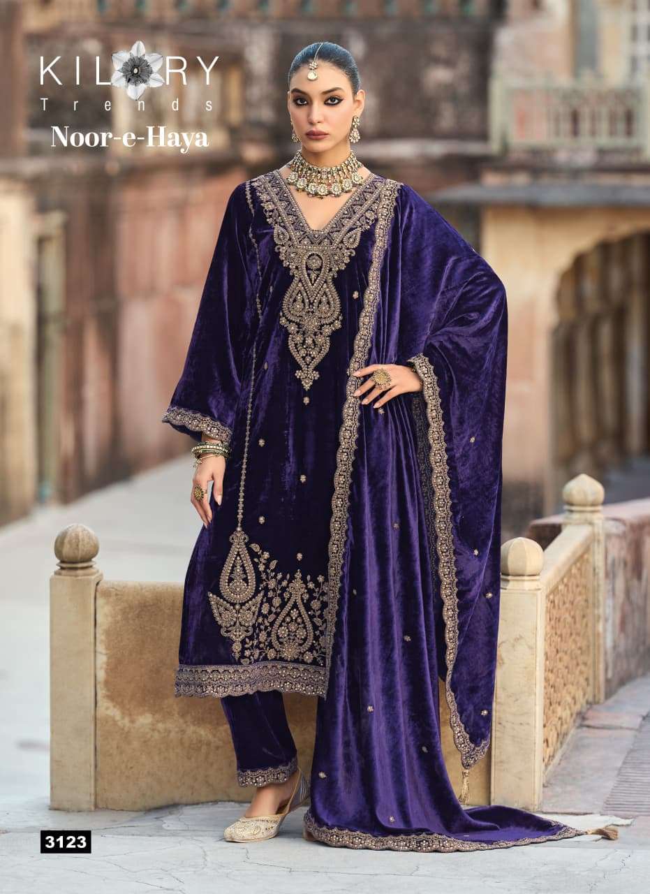  KILORY TRENDS NOOR E HAYA VELVET EMBROIDERY DESIGNER WORKED HEAVY SUIT