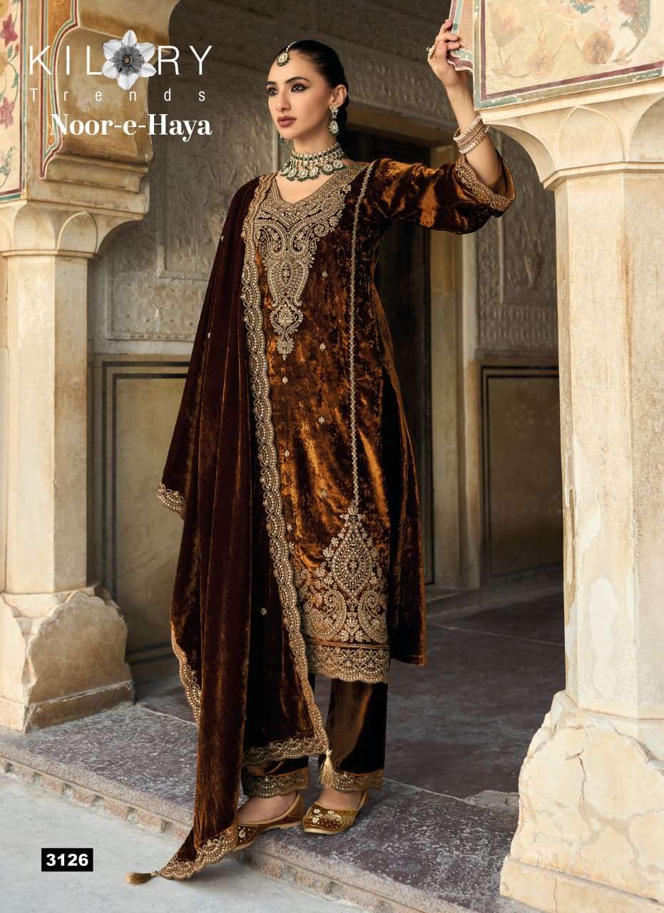  KILORY TRENDS NOOR E HAYA VELVET EMBROIDERY DESIGNER WORKED HEAVY SUIT