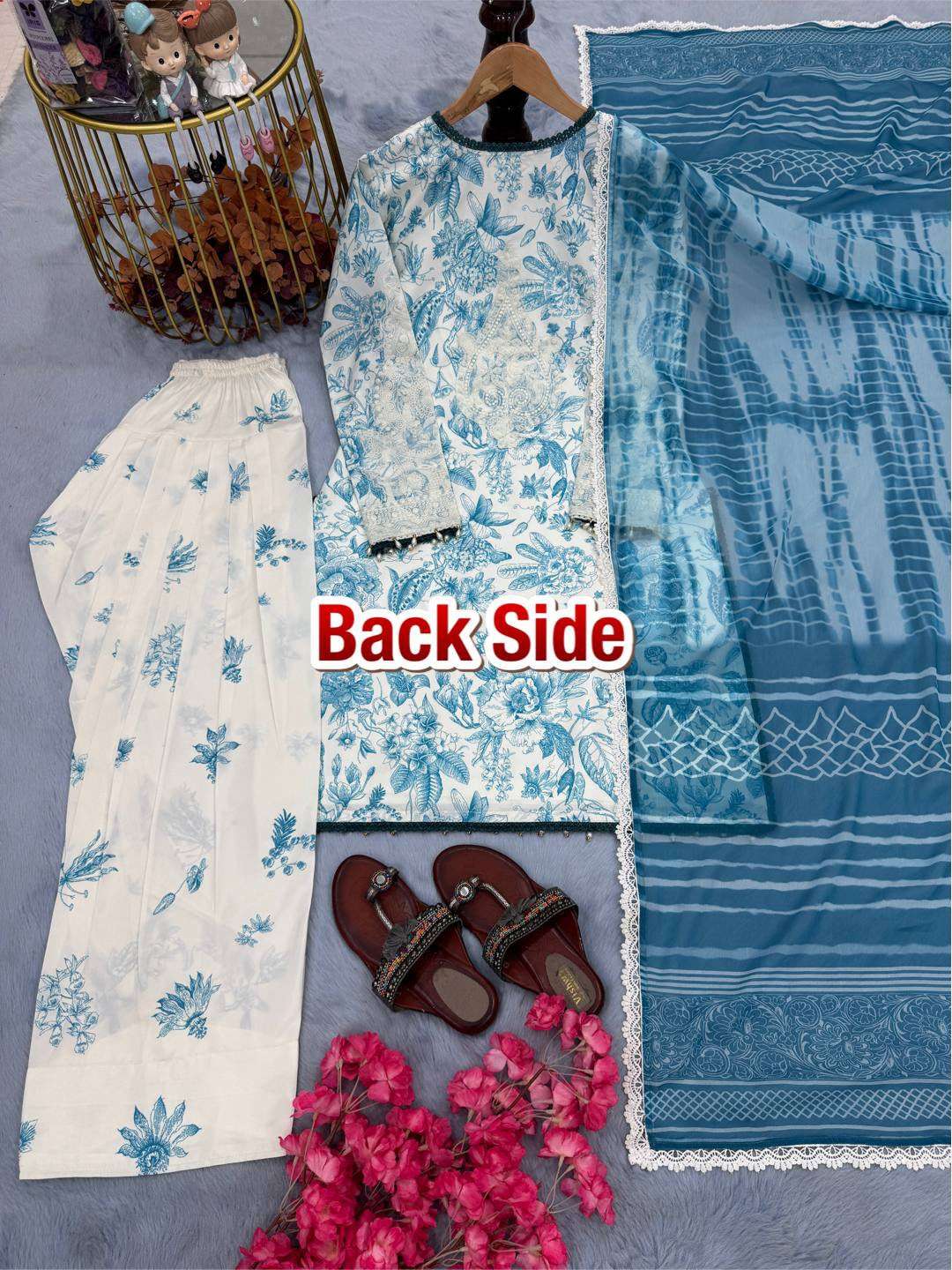 LADY LOOK 010 CREPE DESIGNER WORK PARTY WEAR LADIES TOP FARSHI PLAZZO AND DUPATTA SET 