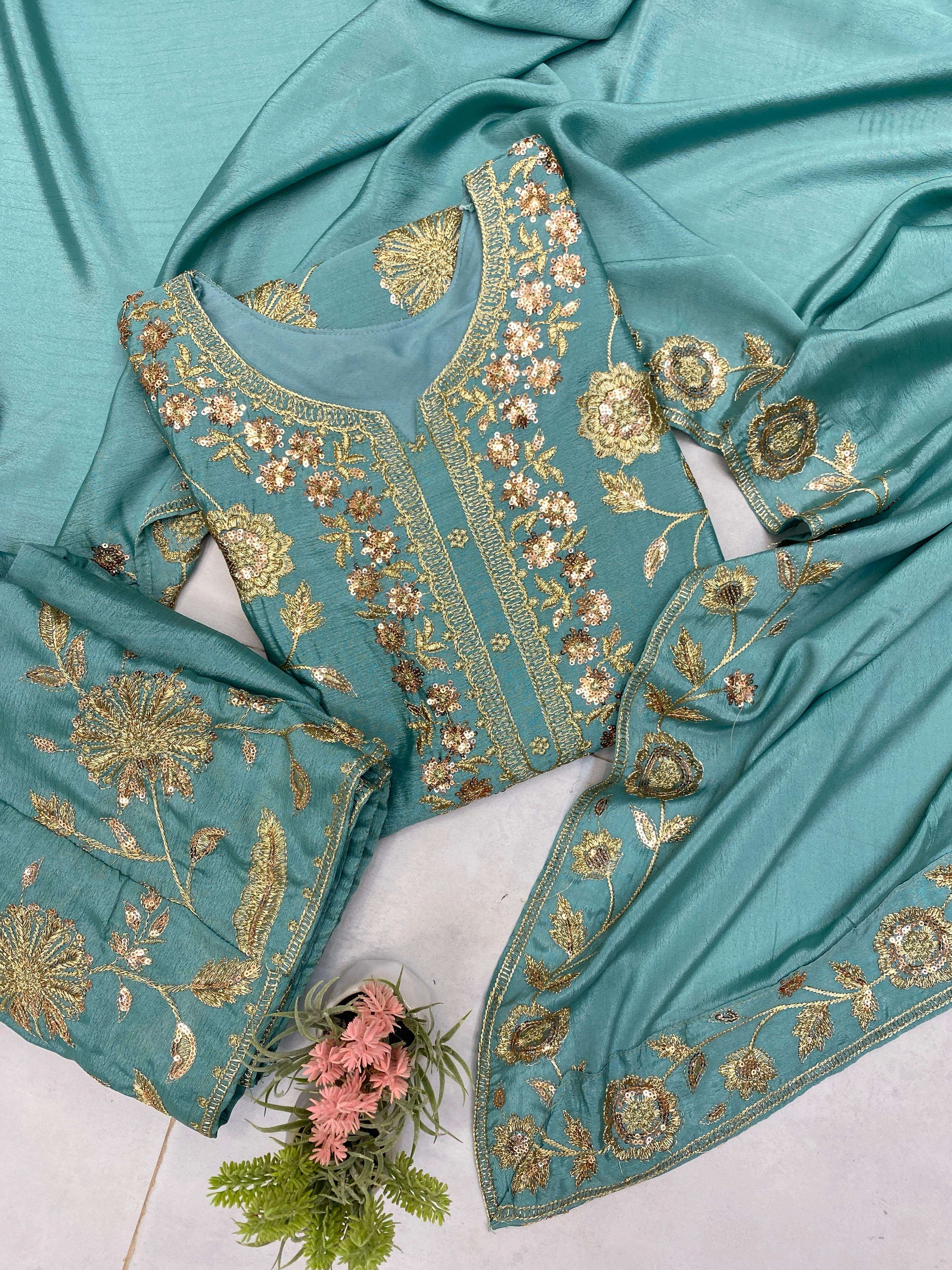 LG 1940 CHINON SEQUENCE EMBROIDERED WORK TOP PLAZZO WITH DUPATTA SET