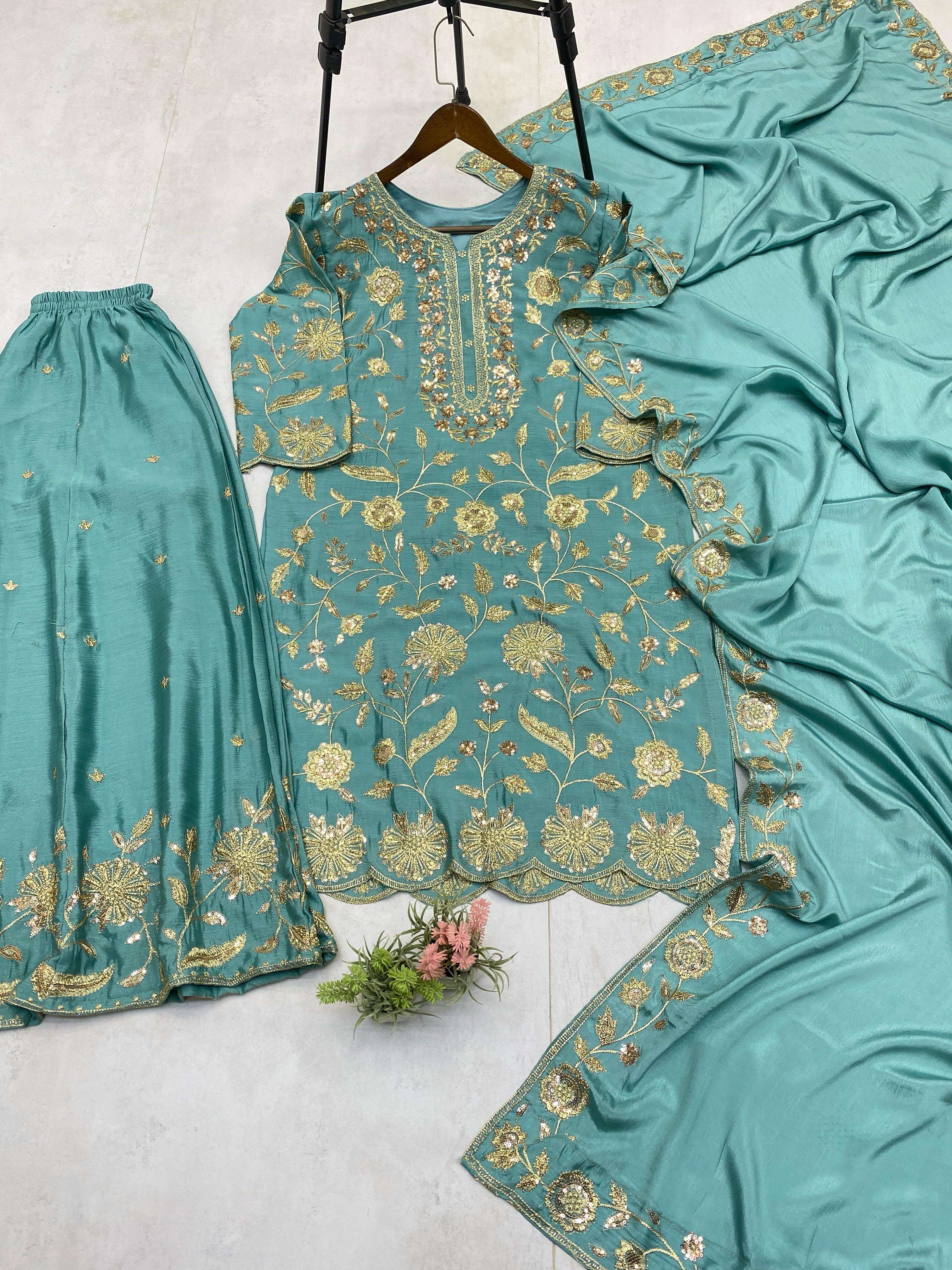 LG 1940 CHINON SEQUENCE EMBROIDERED WORK TOP PLAZZO WITH DUPATTA SET
