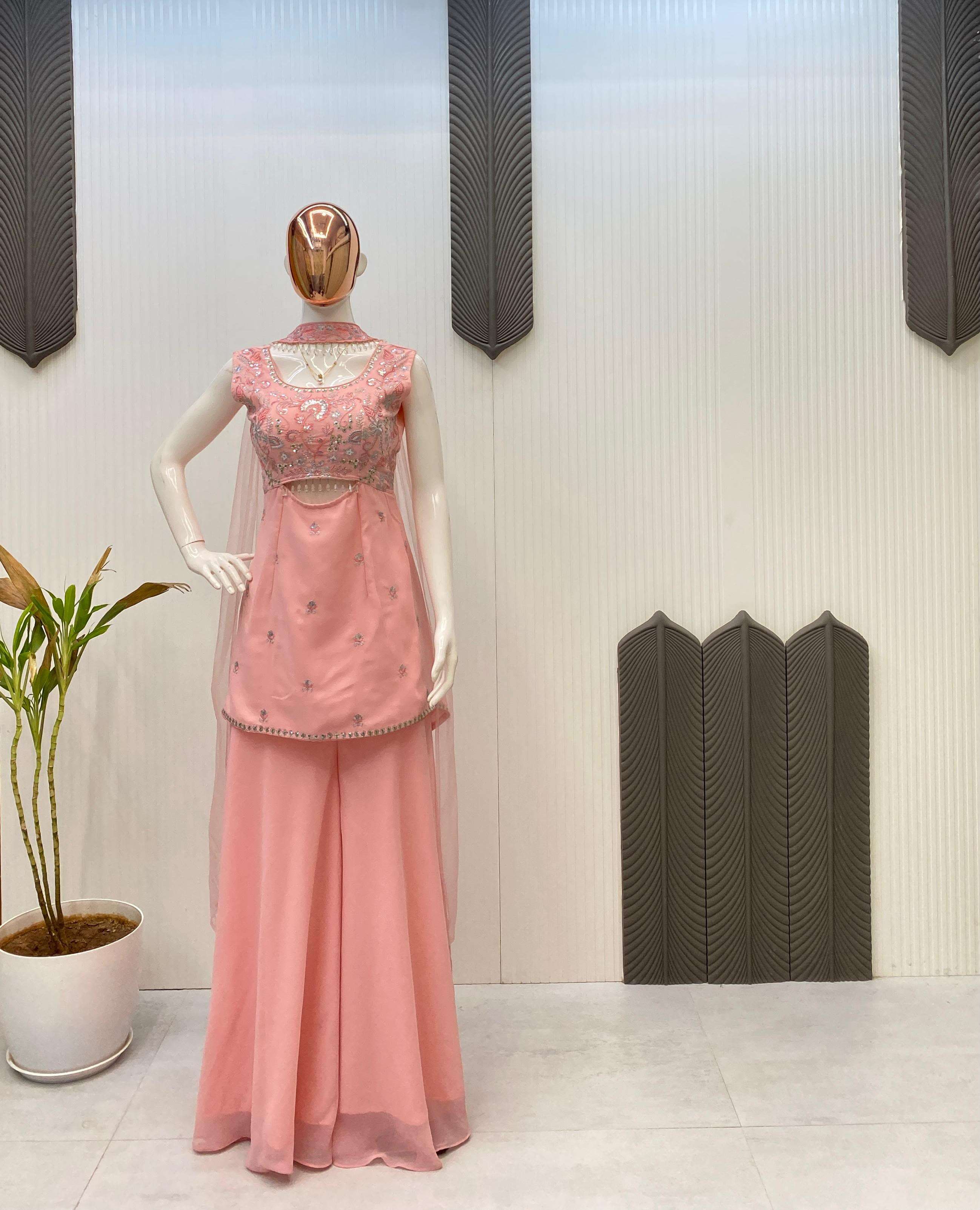 LG 1959 GEORGETTE PREETY LOOK DESIGNER LADIES TOP PLAZZO AND DUPATTA SET 