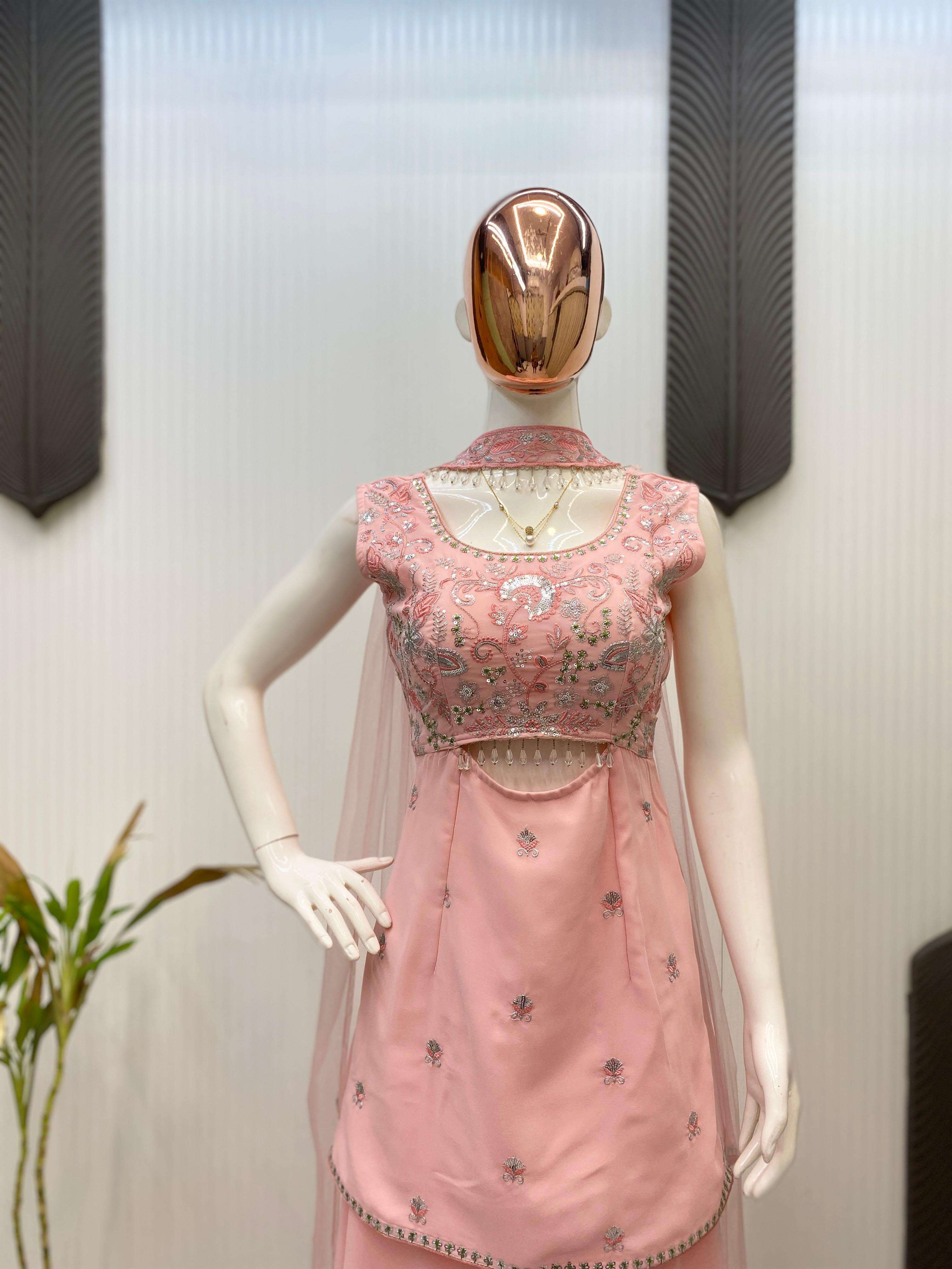 LG 1959 GEORGETTE PREETY LOOK DESIGNER LADIES TOP PLAZZO AND DUPATTA SET 