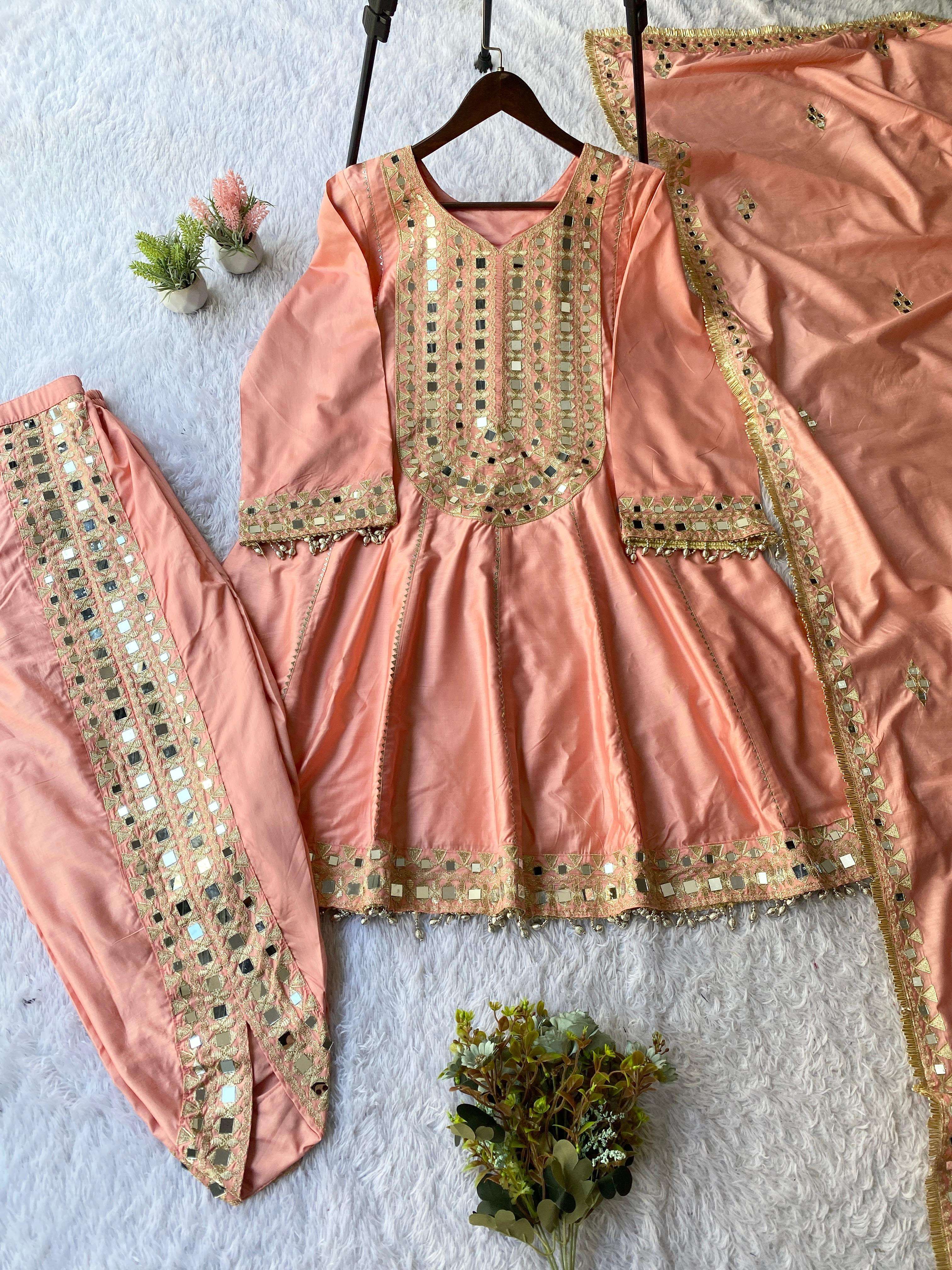 LG 2071 CHANDERI SILK EMBROIDERY DESIGNER LOOK PARTY WEAR TOP TULIP DHOTI AND DUPATTA SET 