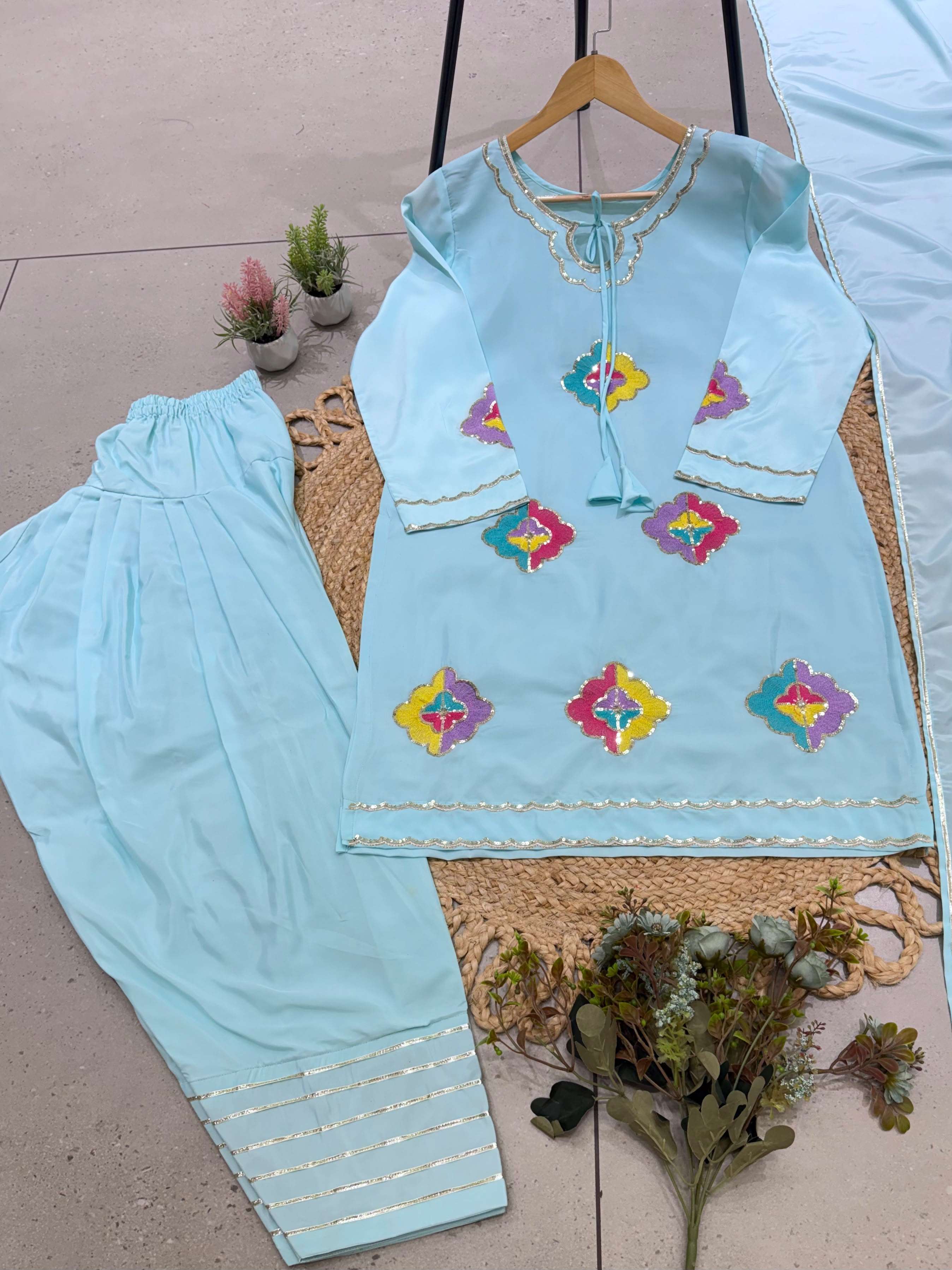 LG 2156 SILK SEQUENCE EMBROIDERY WORK KURTI SALWAR AND DUPATTA SET