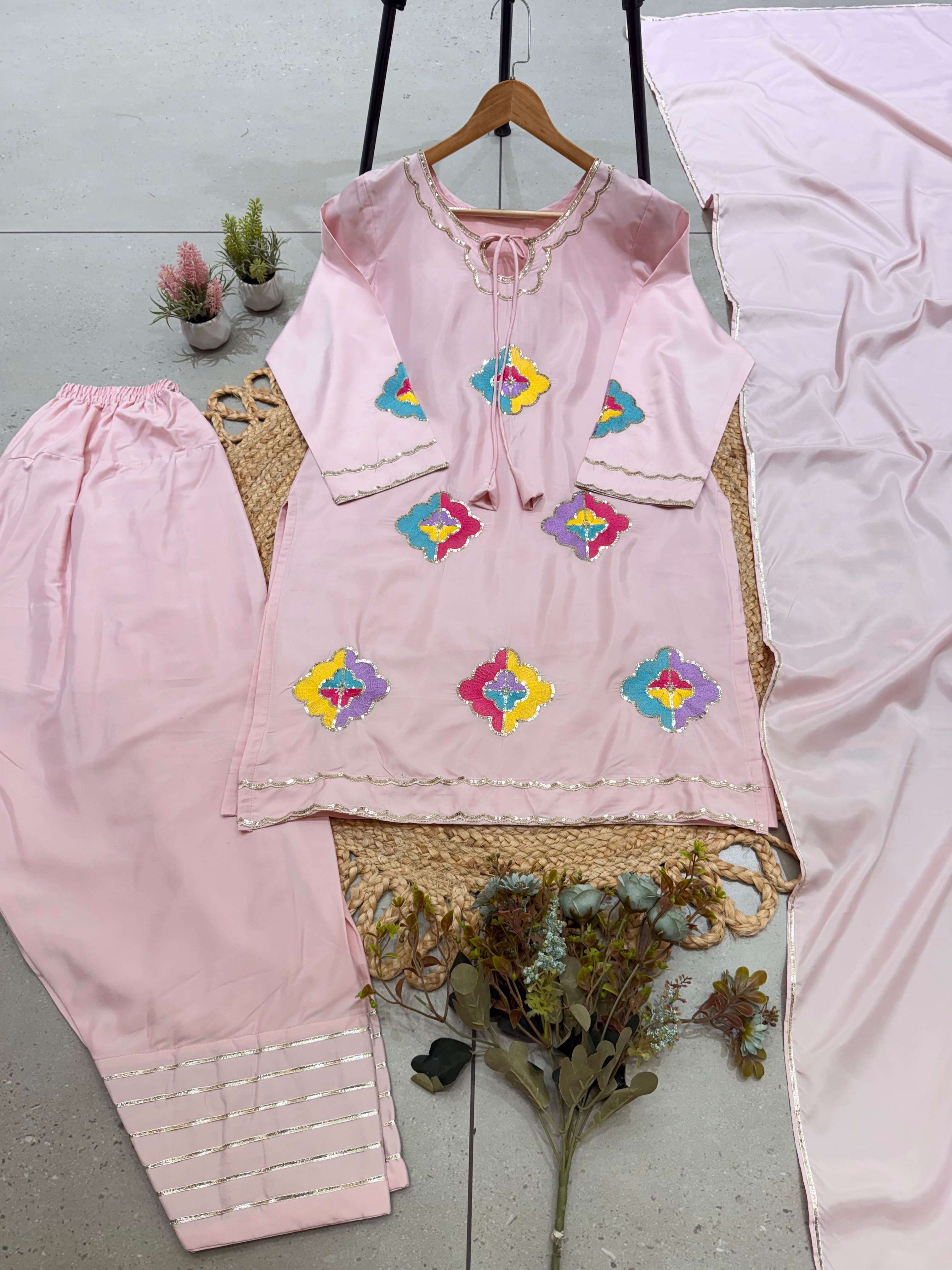 LG 2156 SILK SEQUENCE EMBROIDERY WORK KURTI SALWAR AND DUPATTA SET