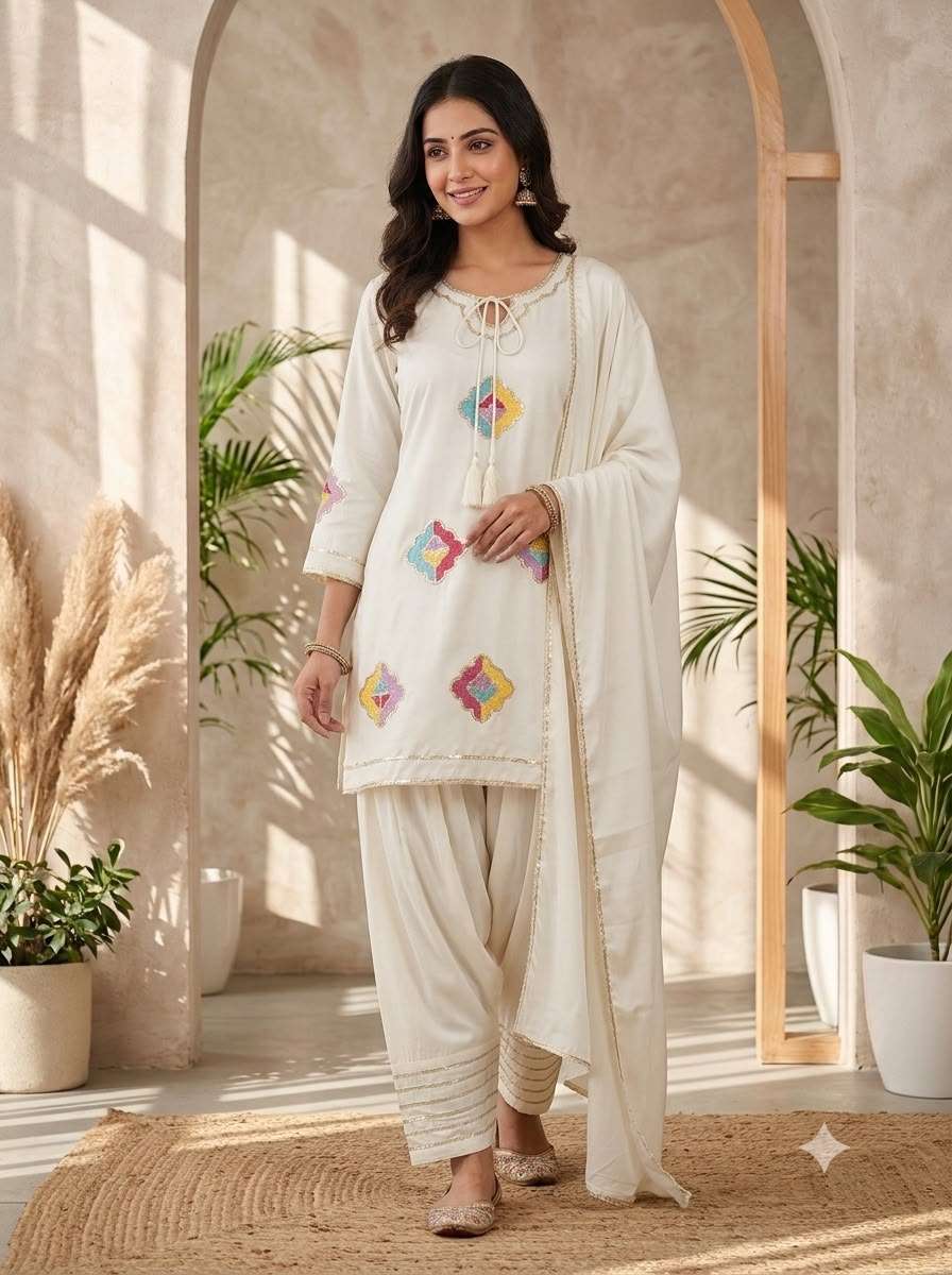 LG 2156 SILK SEQUENCE EMBROIDERY WORK KURTI SALWAR AND DUPATTA SET