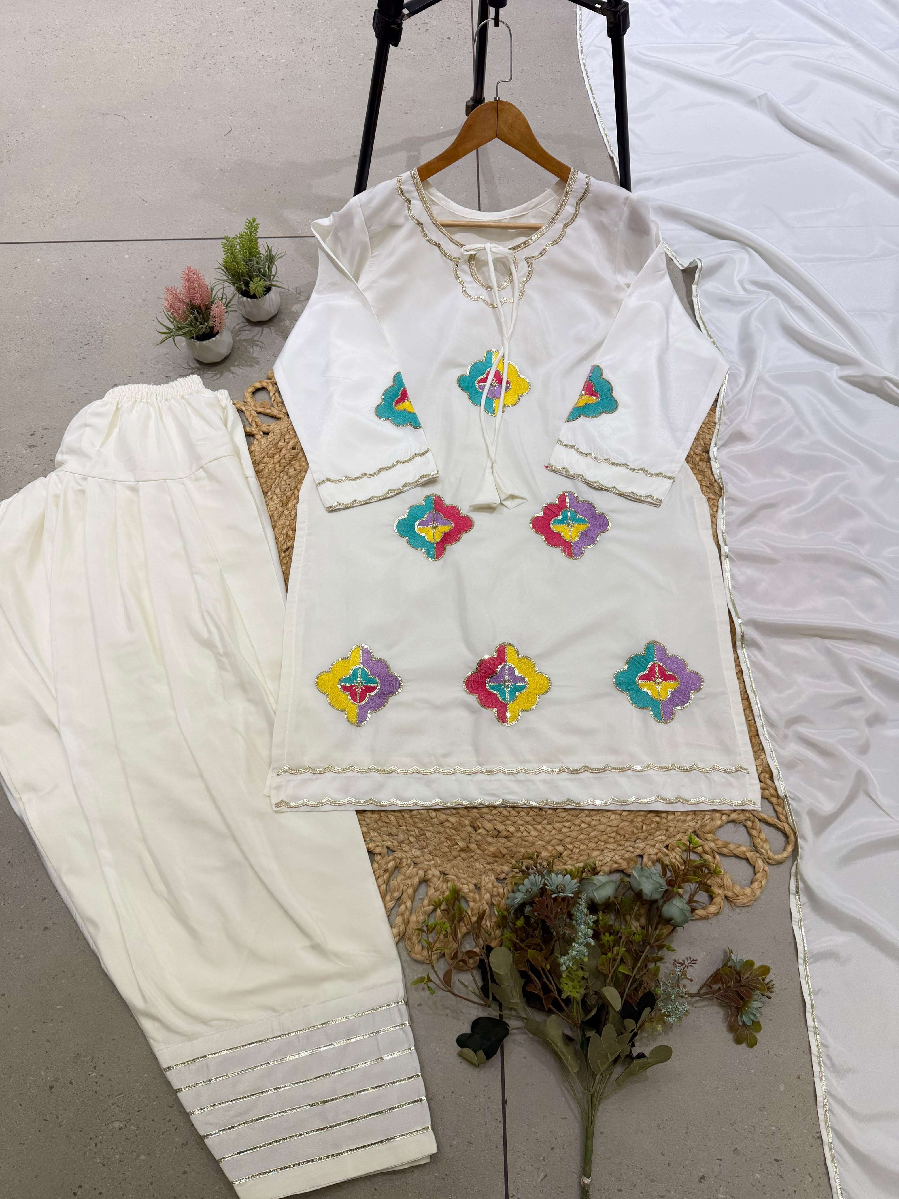 LG 2156 SILK SEQUENCE EMBROIDERY WORK KURTI SALWAR AND DUPATTA SET