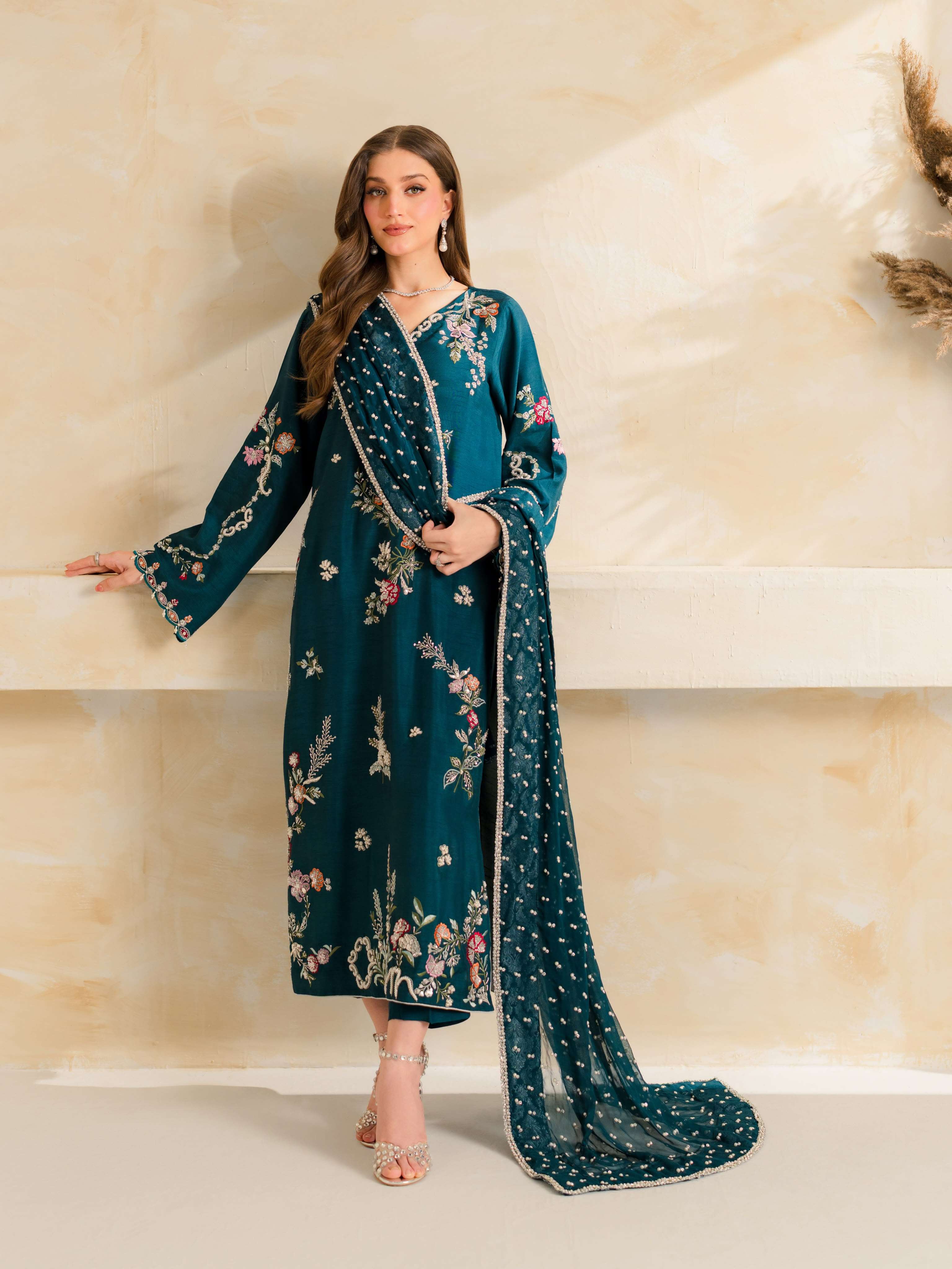 LG 2158 CHANDERI SILK BEAUTIFUL DESIGNER WORK PAKISTANI STYLE LADIES SUIT