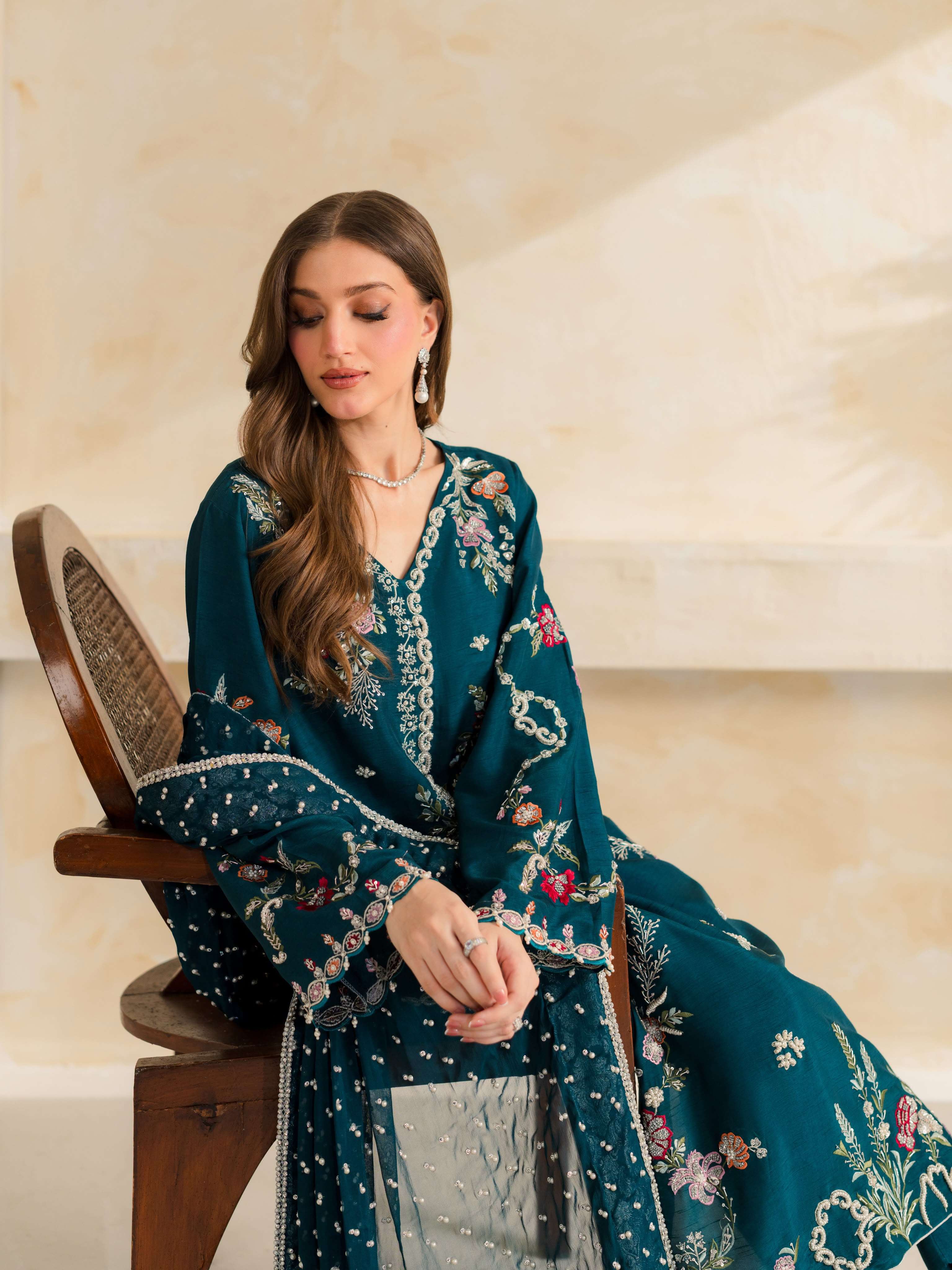 LG 2158 CHANDERI SILK BEAUTIFUL DESIGNER WORK PAKISTANI STYLE LADIES SUIT