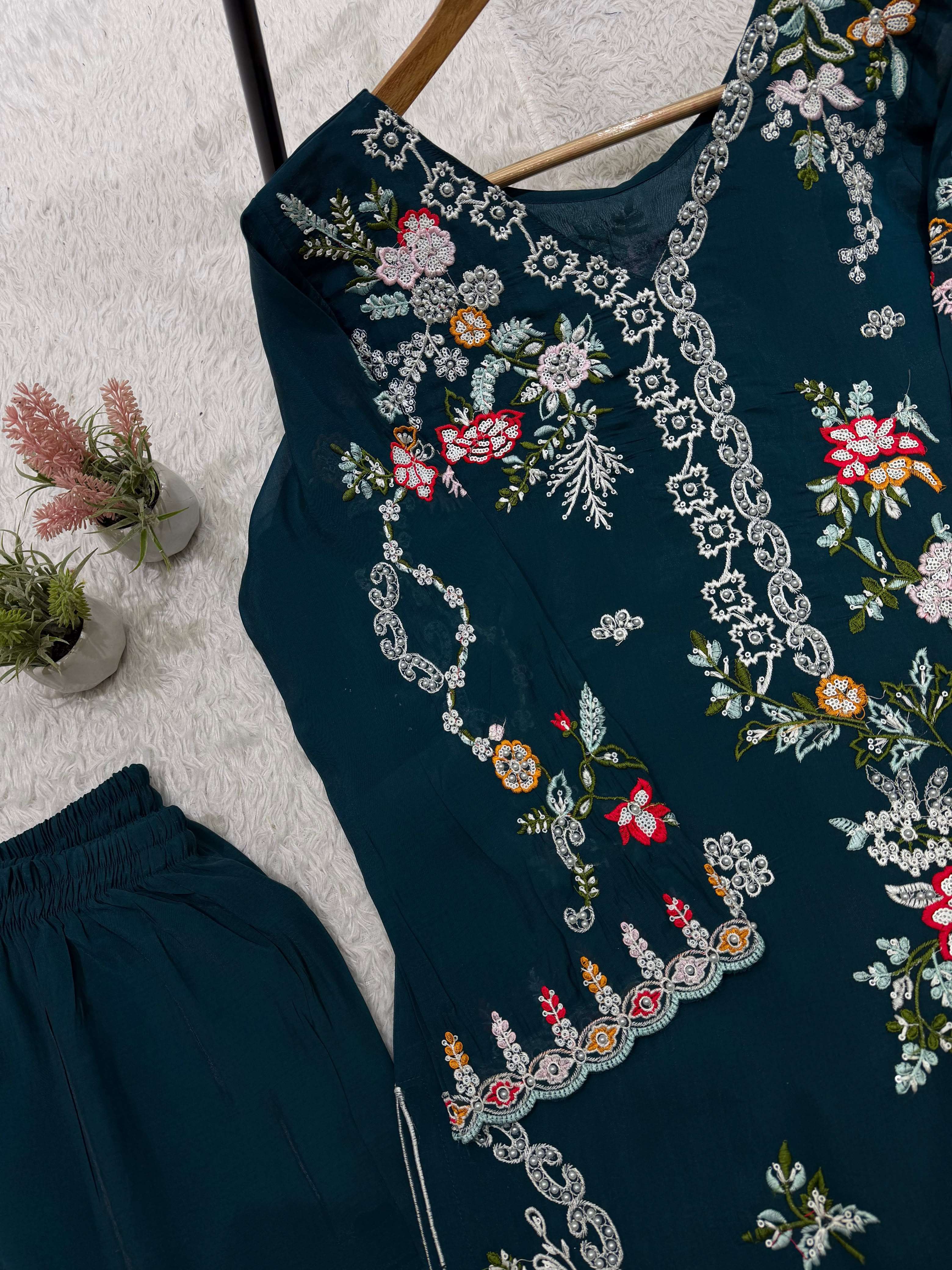 LG 2158 CHANDERI SILK BEAUTIFUL DESIGNER WORK PAKISTANI STYLE LADIES SUIT