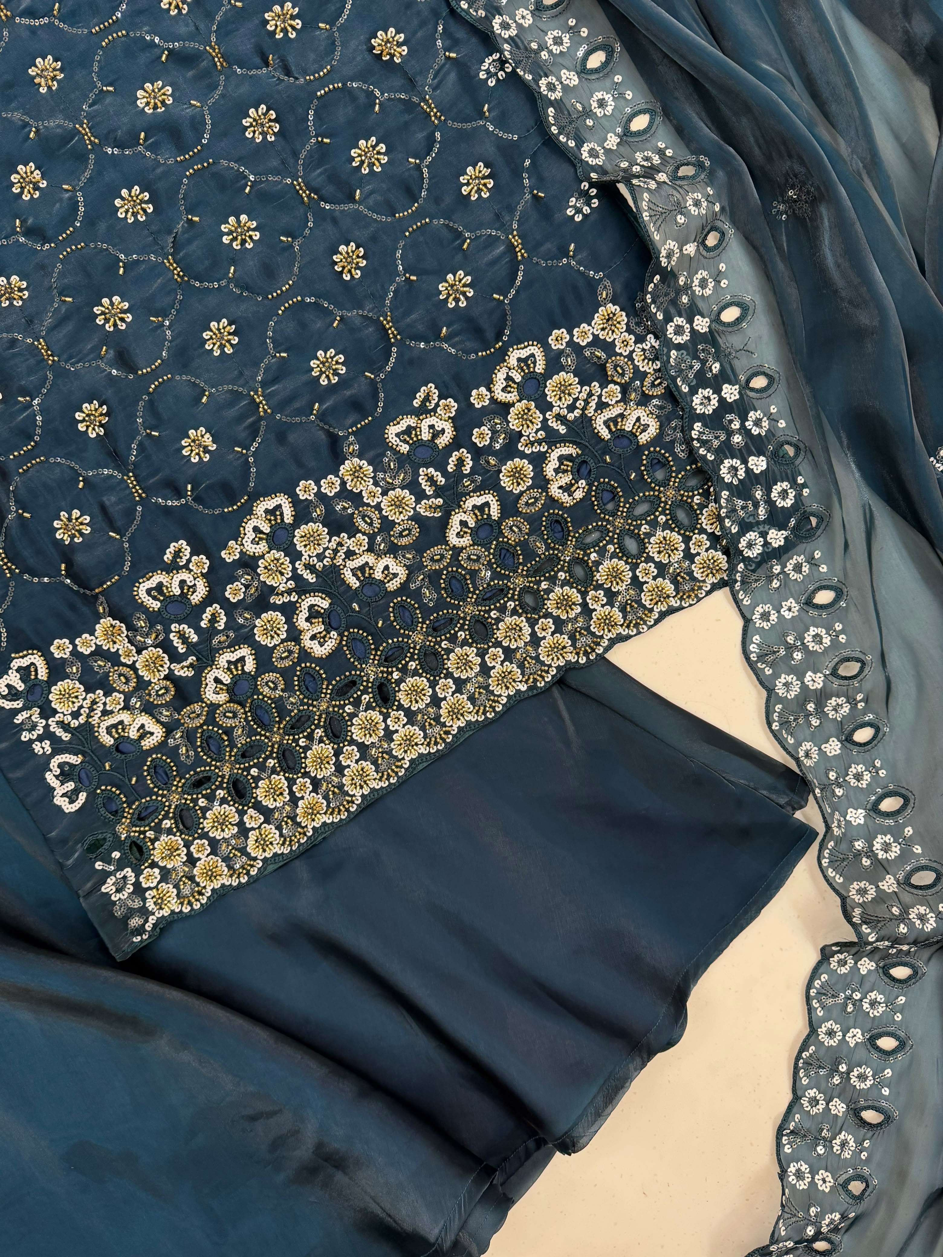 LG 23 SILK SEQUENCE EMBROIDERY DESIGNER WORK FESTIVE WEAR LADIES SUIT 