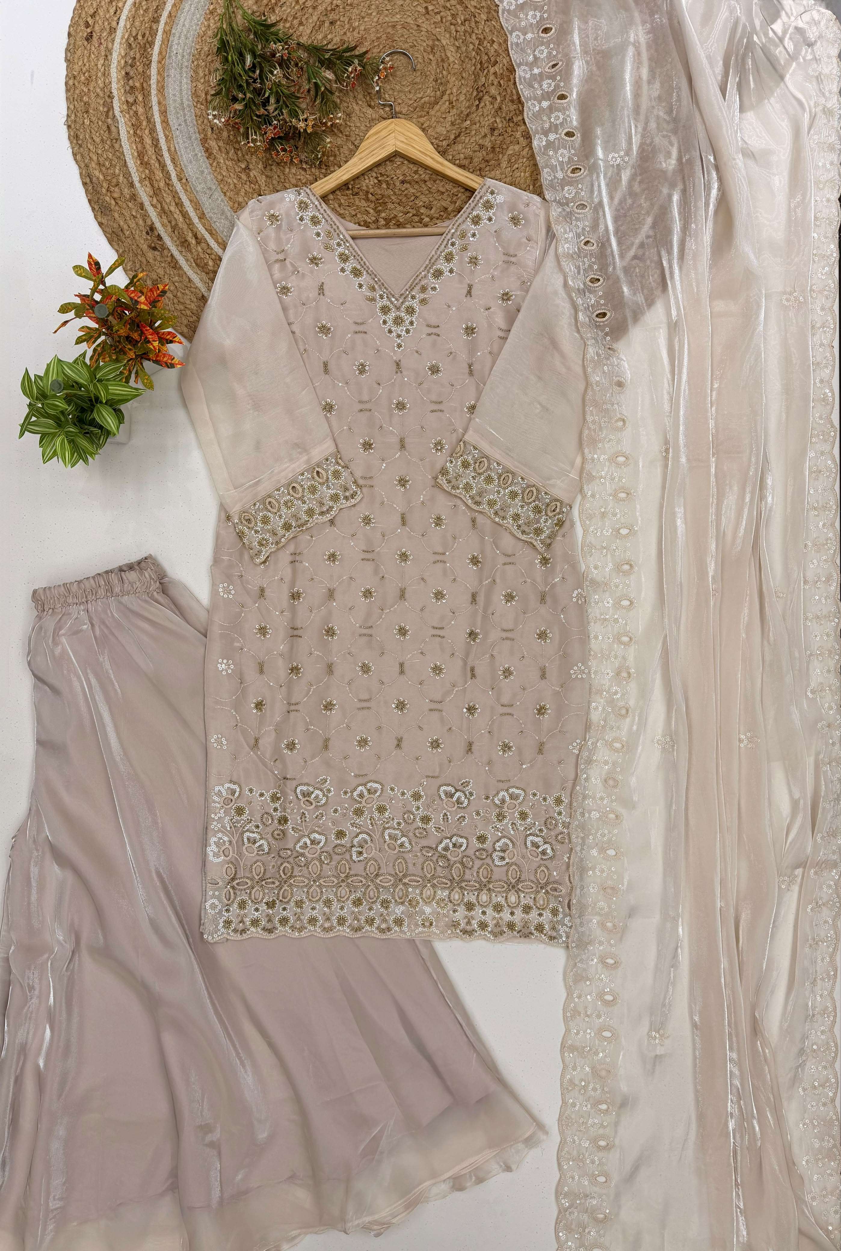 LG 23 SILK SEQUENCE EMBROIDERY DESIGNER WORK FESTIVE WEAR LADIES SUIT 