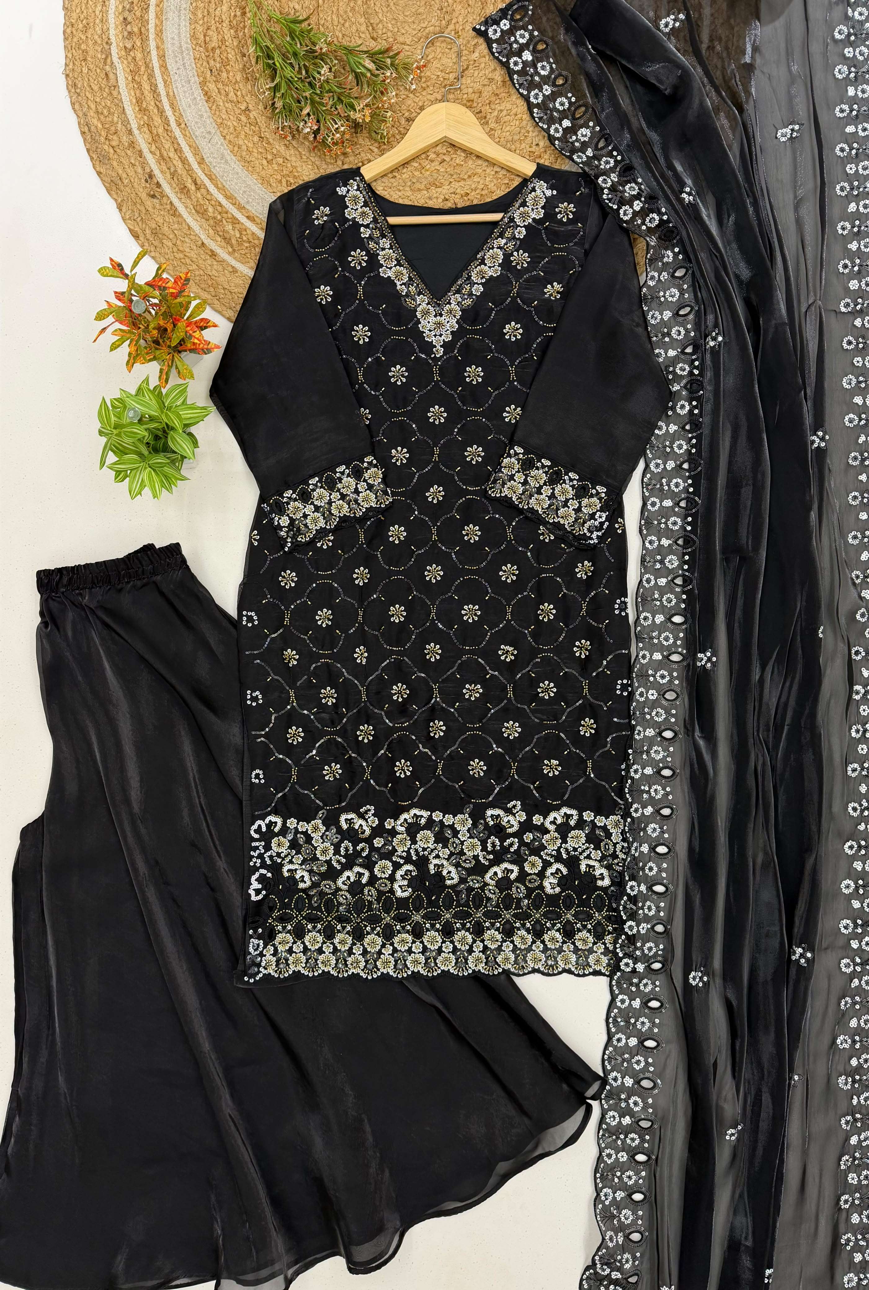 LG 23 SILK SEQUENCE EMBROIDERY DESIGNER WORK FESTIVE WEAR LADIES SUIT 