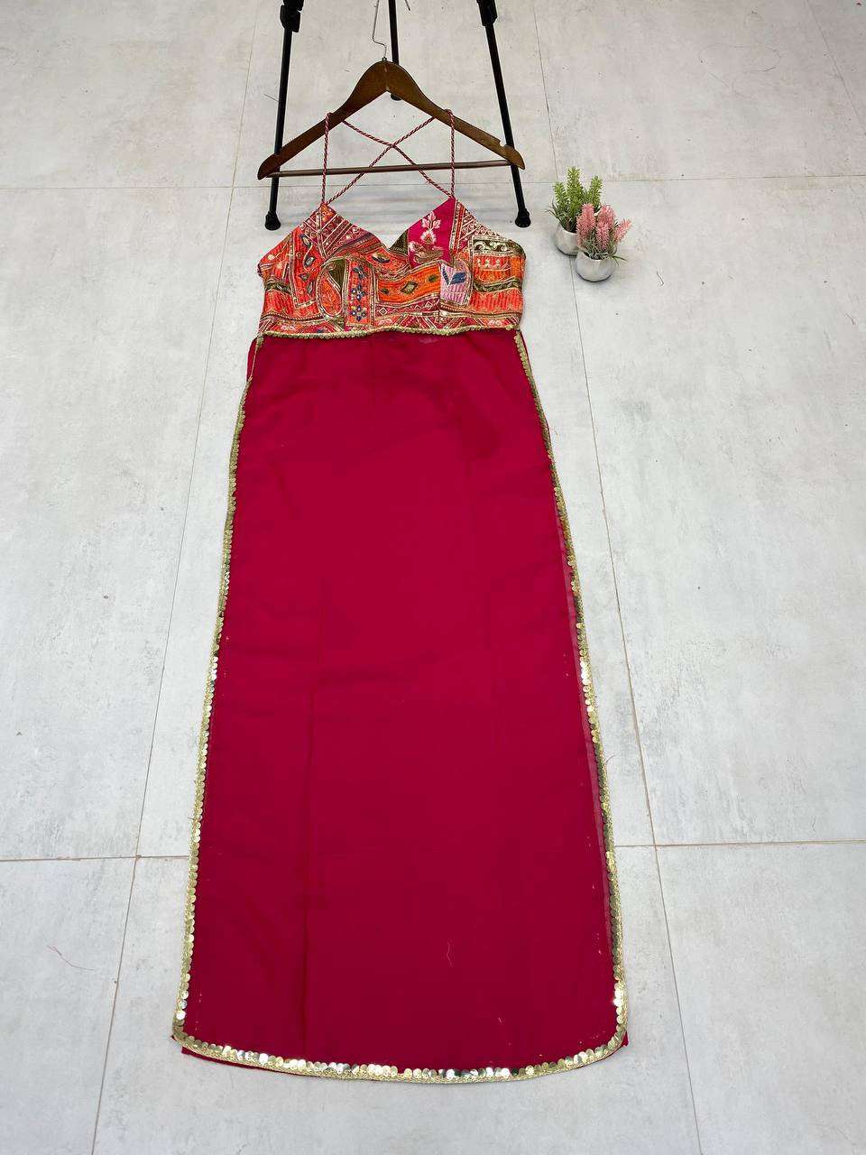 LG 655 GEORGETTE SEQUENCE EMBROIDERY WORK NAVRATRI WEAR LADIES KURTI 