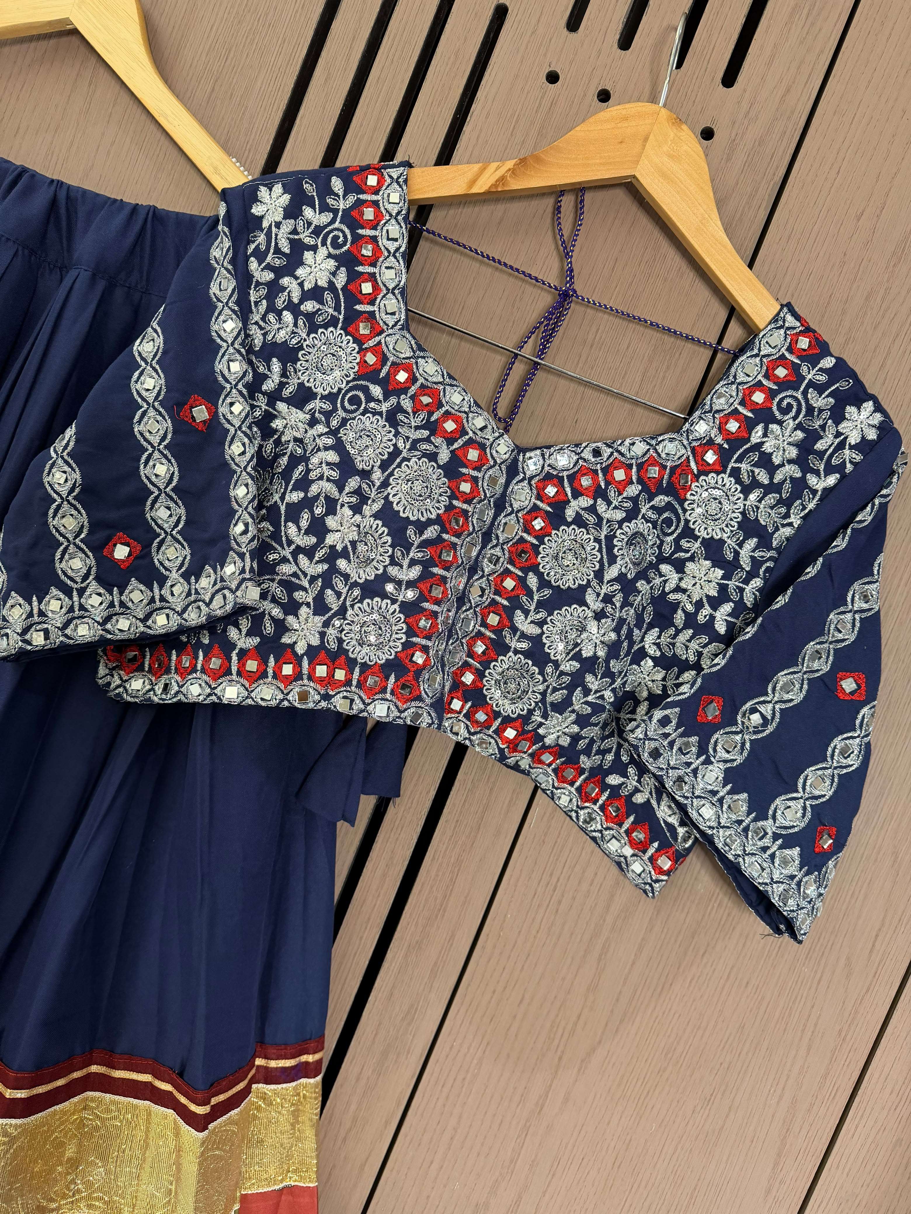 LG 662 RAYON REAL MIRROR WORK DESIGNER LAHENGA CHOLI WITH DUPATTA SET 