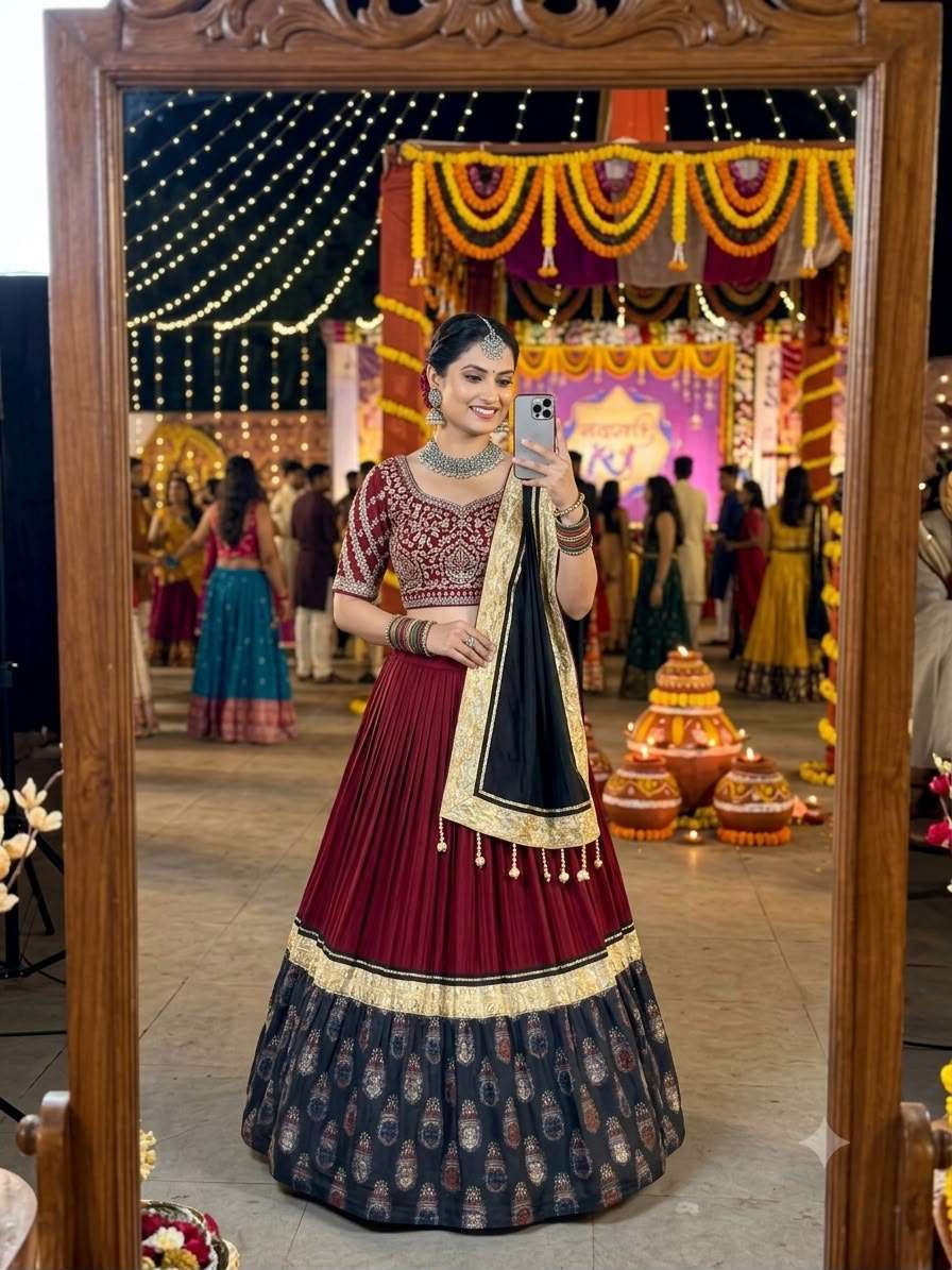 LG 662 RAYON REAL MIRROR WORK DESIGNER LAHENGA CHOLI WITH DUPATTA SET 