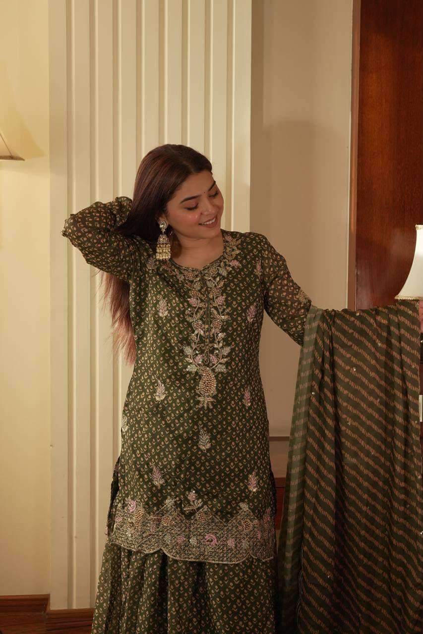 LM 07 BEAUTIFUL DESIGNER PARTY WEAR KURTI SHARARA AND DUPATTA SET 