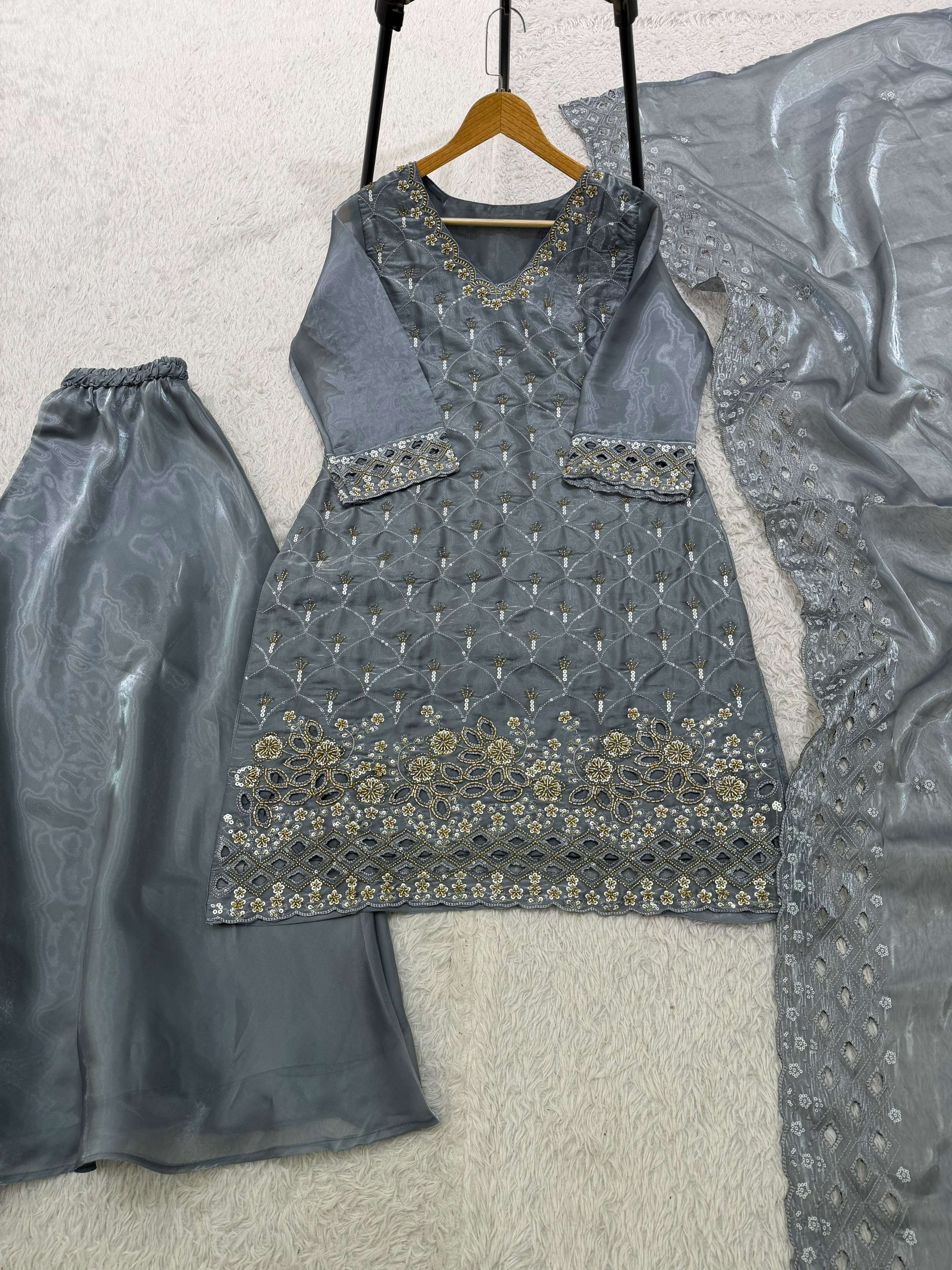 LM 17 SILK SEQUENCE EMBROIDERY DESIGNER WORK PARTY WEAR LADIES SUIT