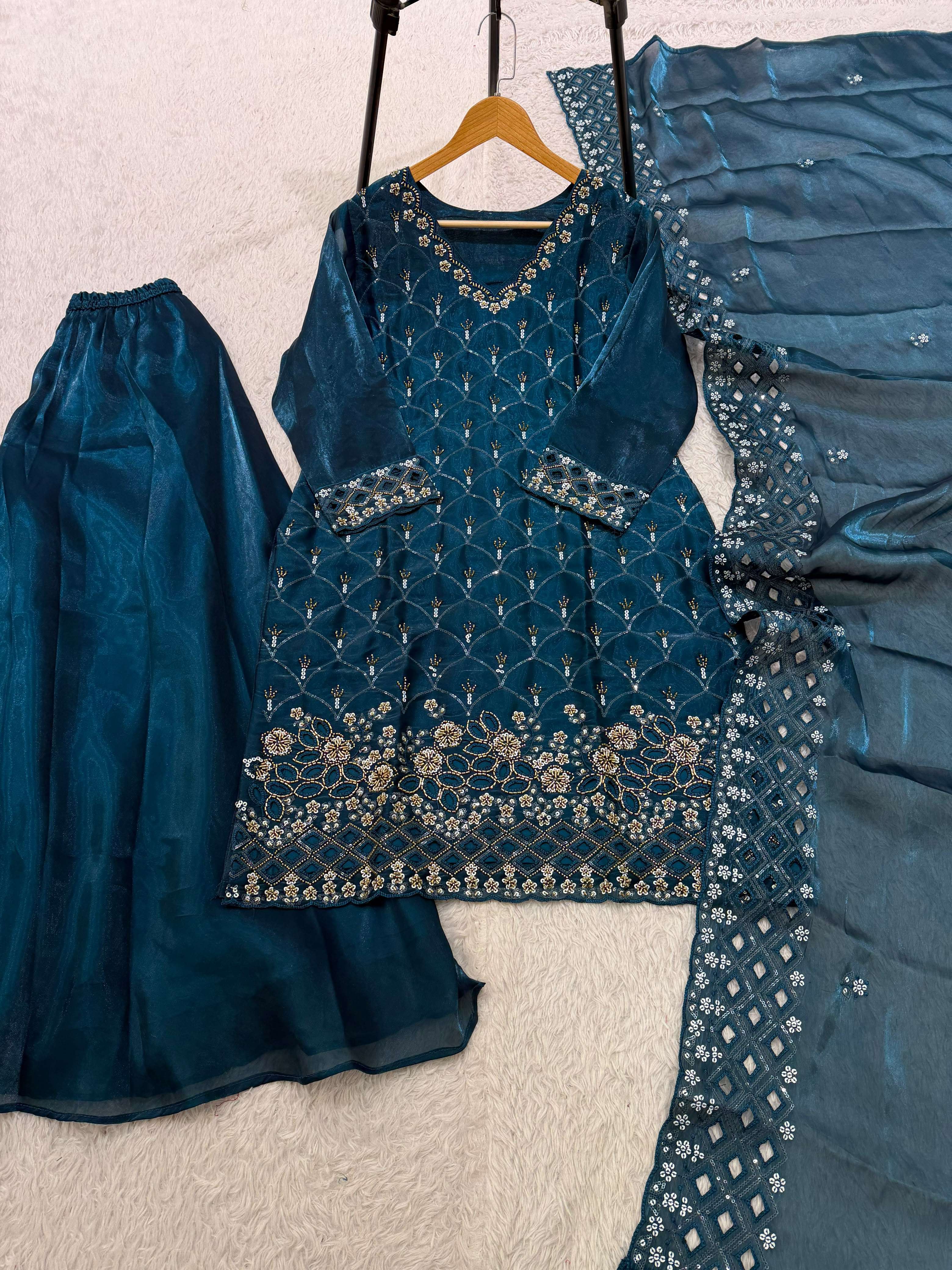 LM 17 SILK SEQUENCE EMBROIDERY DESIGNER WORK PARTY WEAR LADIES SUIT