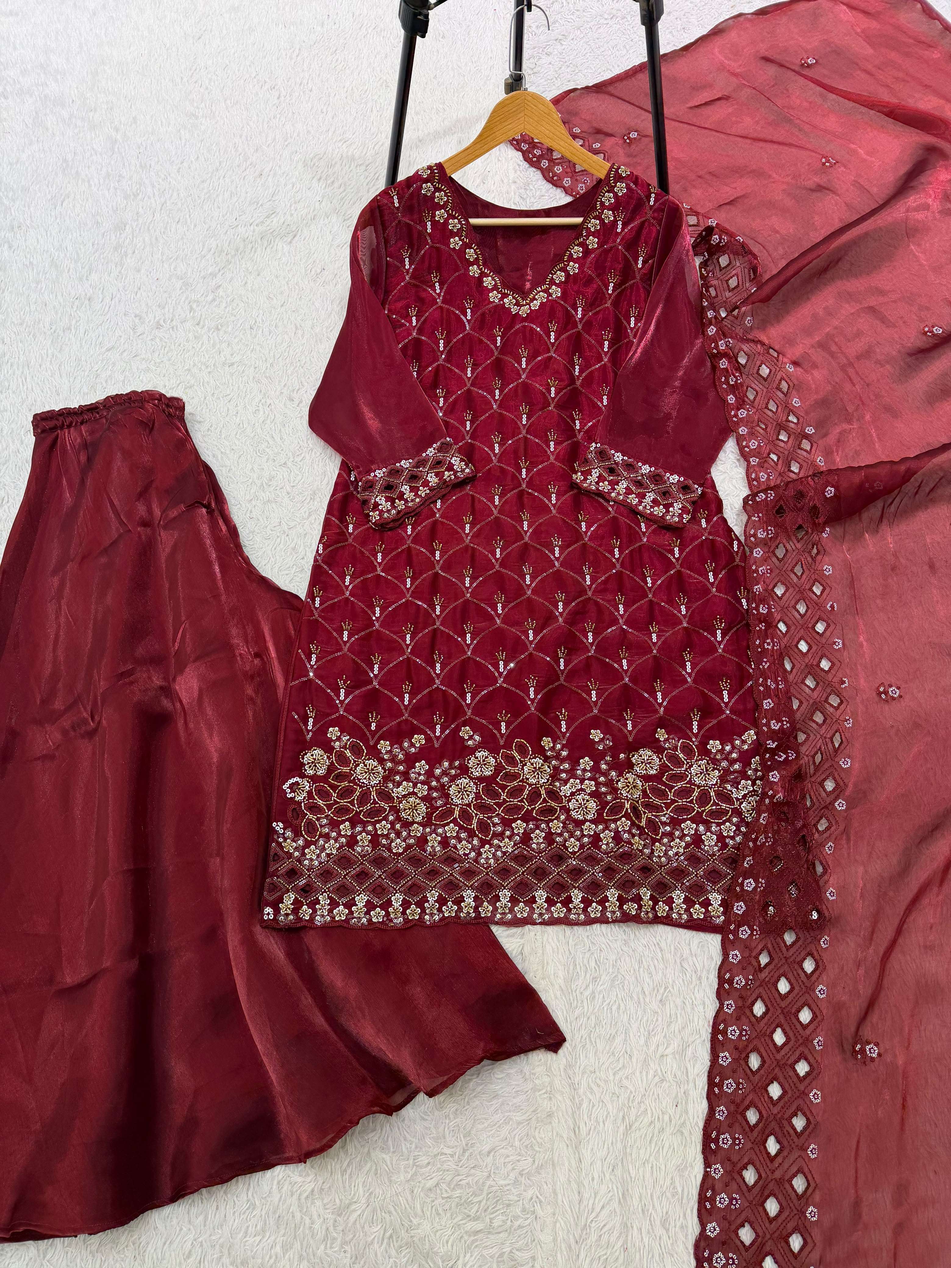 LM 17 SILK SEQUENCE EMBROIDERY DESIGNER WORK PARTY WEAR LADIES SUIT