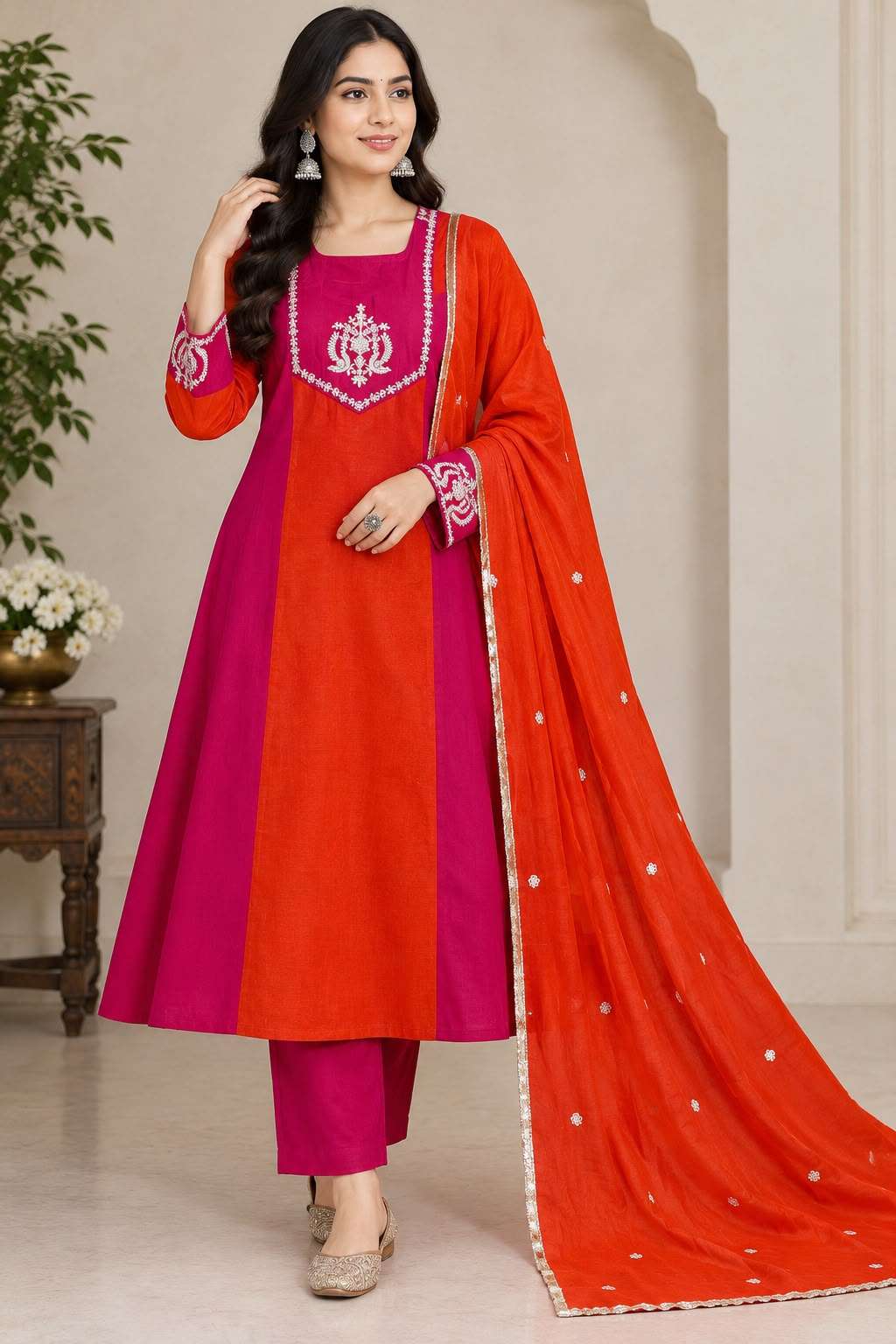 LM 38 CHANDERI SILK DESIGNER WORK FESTIVE WEAR LADIES 3PCS SET COLLECTION 
