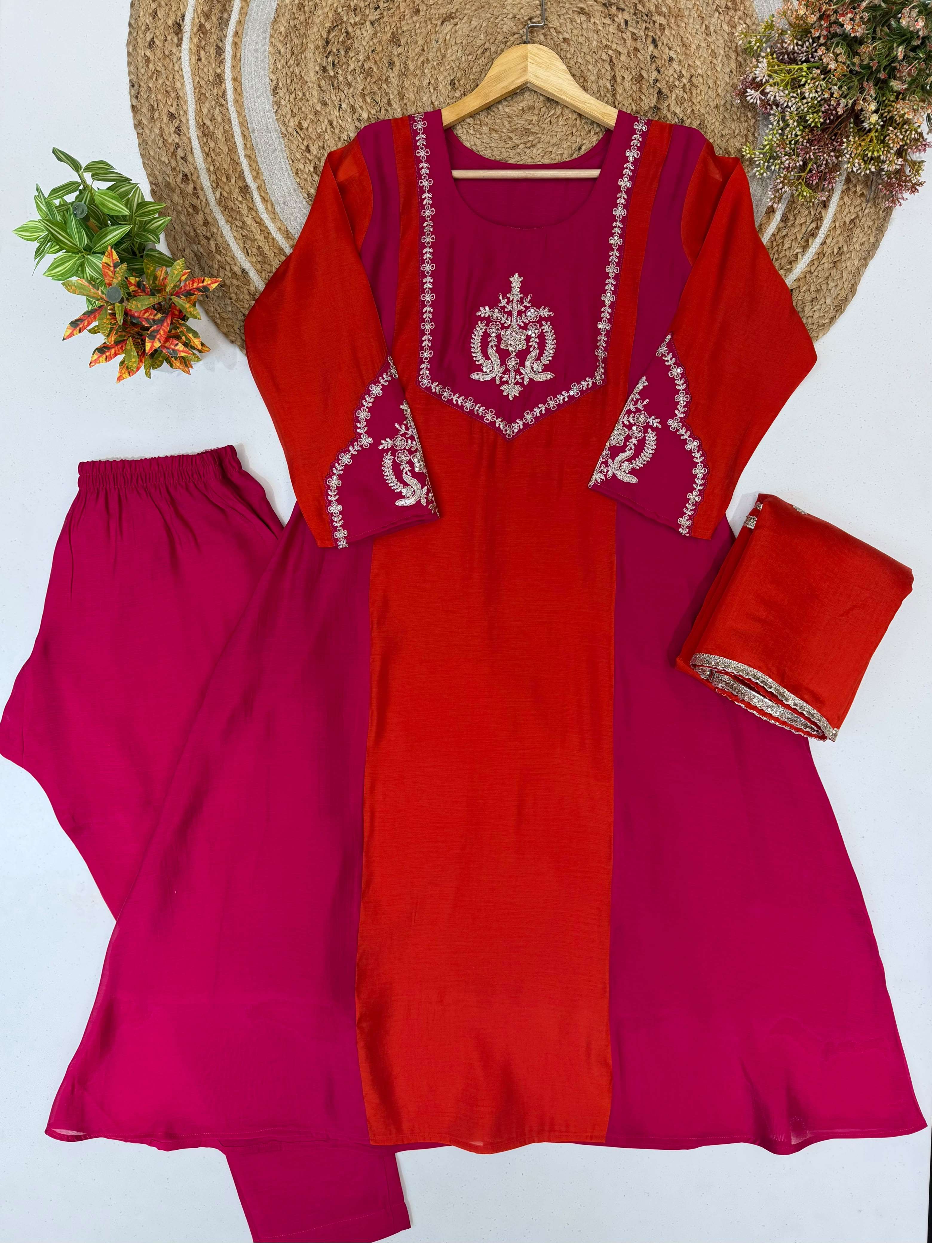 LM 38 CHANDERI SILK DESIGNER WORK FESTIVE WEAR LADIES 3PCS SET COLLECTION 