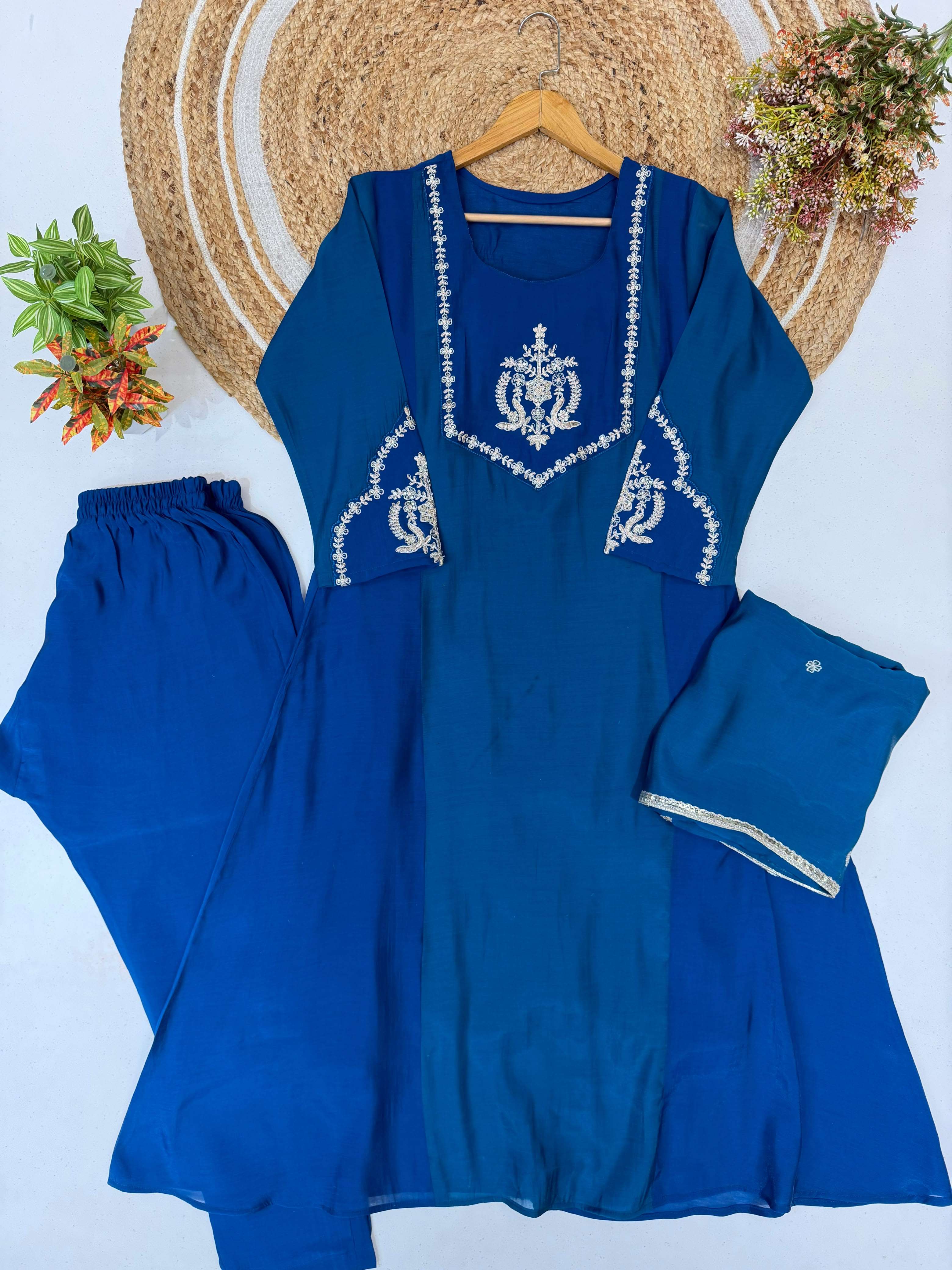 LM 38 CHANDERI SILK DESIGNER WORK FESTIVE WEAR LADIES 3PCS SET COLLECTION 