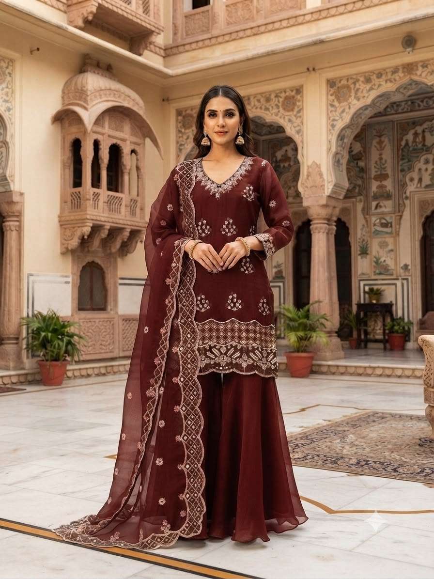 LM 41 BURBURY FABRIC BEAUTIFUL DESIGNER WORK FESTIVE WEAR LADIES SUIT 