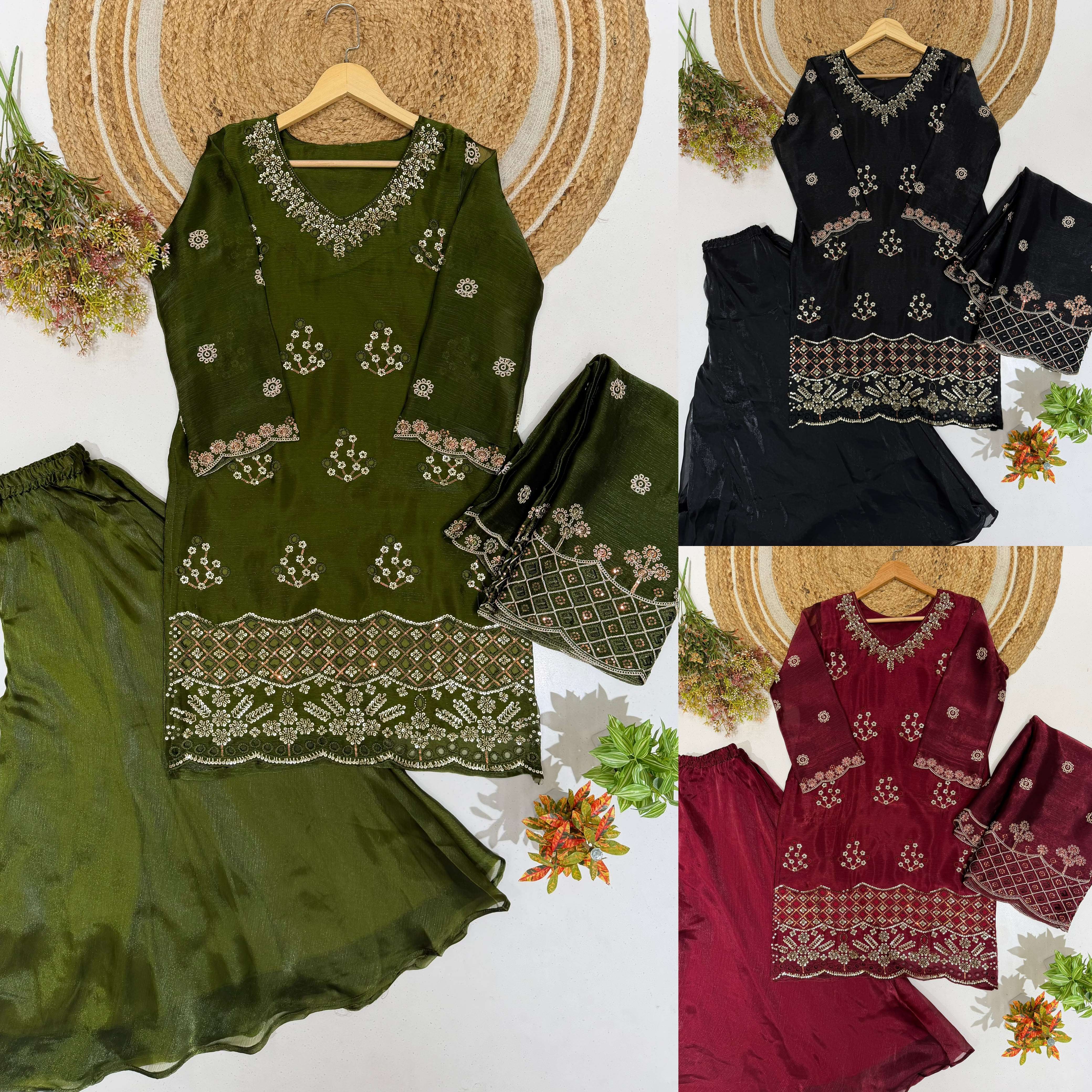 LM 41 BURBURY FABRIC BEAUTIFUL DESIGNER WORK FESTIVE WEAR LADIES SUIT 
