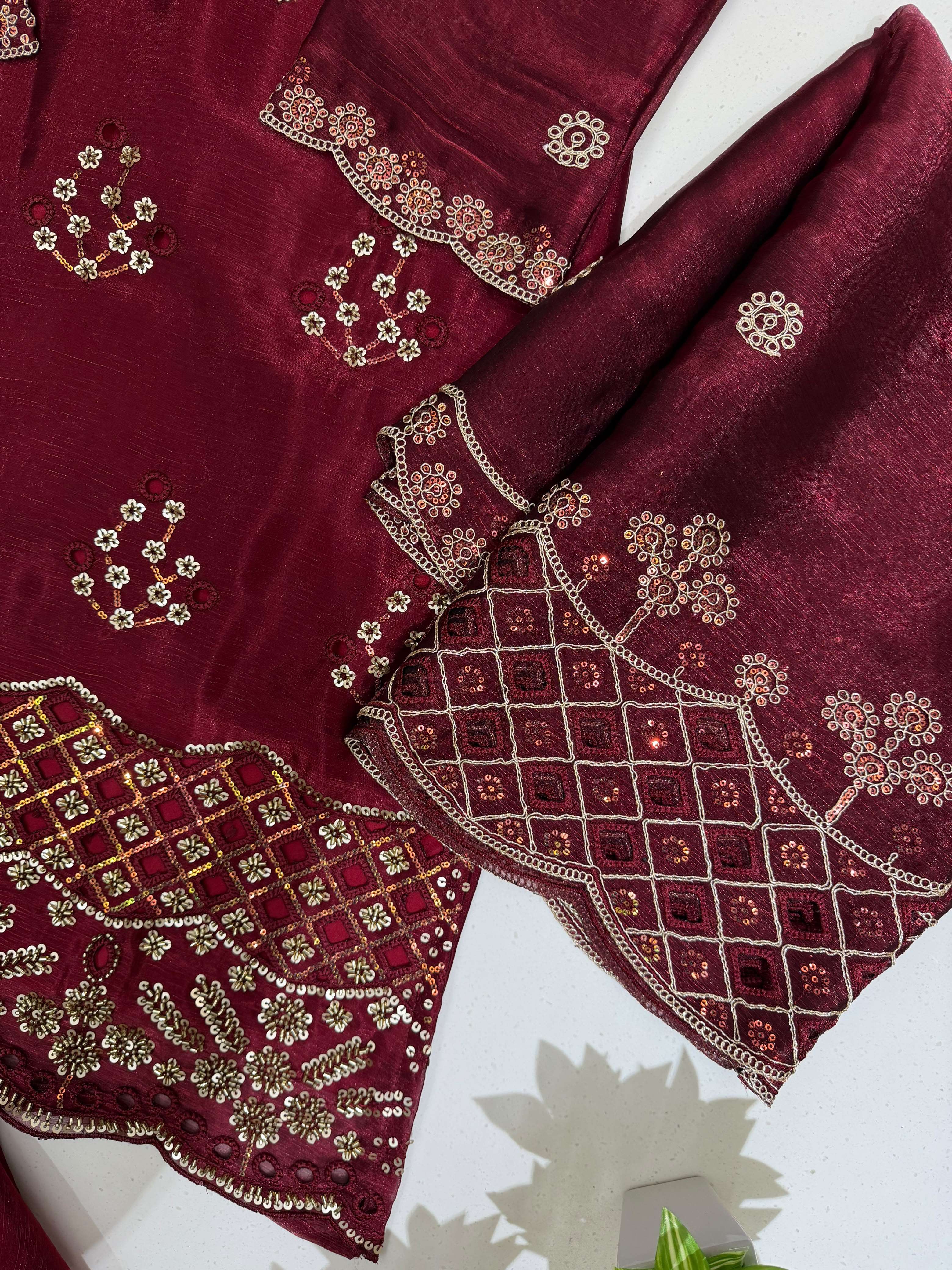 LM 41 BURBURY FABRIC BEAUTIFUL DESIGNER WORK FESTIVE WEAR LADIES SUIT 