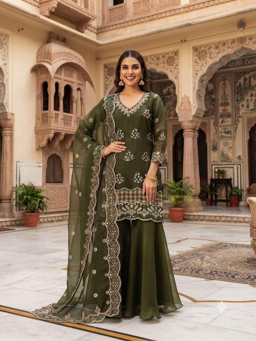 LM 41 BURBURY FABRIC BEAUTIFUL DESIGNER WORK FESTIVE WEAR LADIES SUIT 