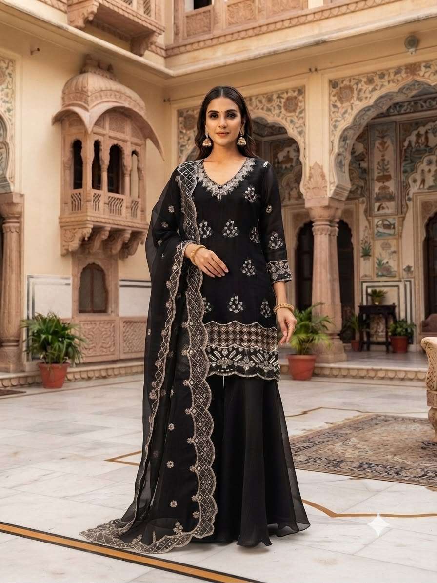 LM 41 BURBURY FABRIC BEAUTIFUL DESIGNER WORK FESTIVE WEAR LADIES SUIT 