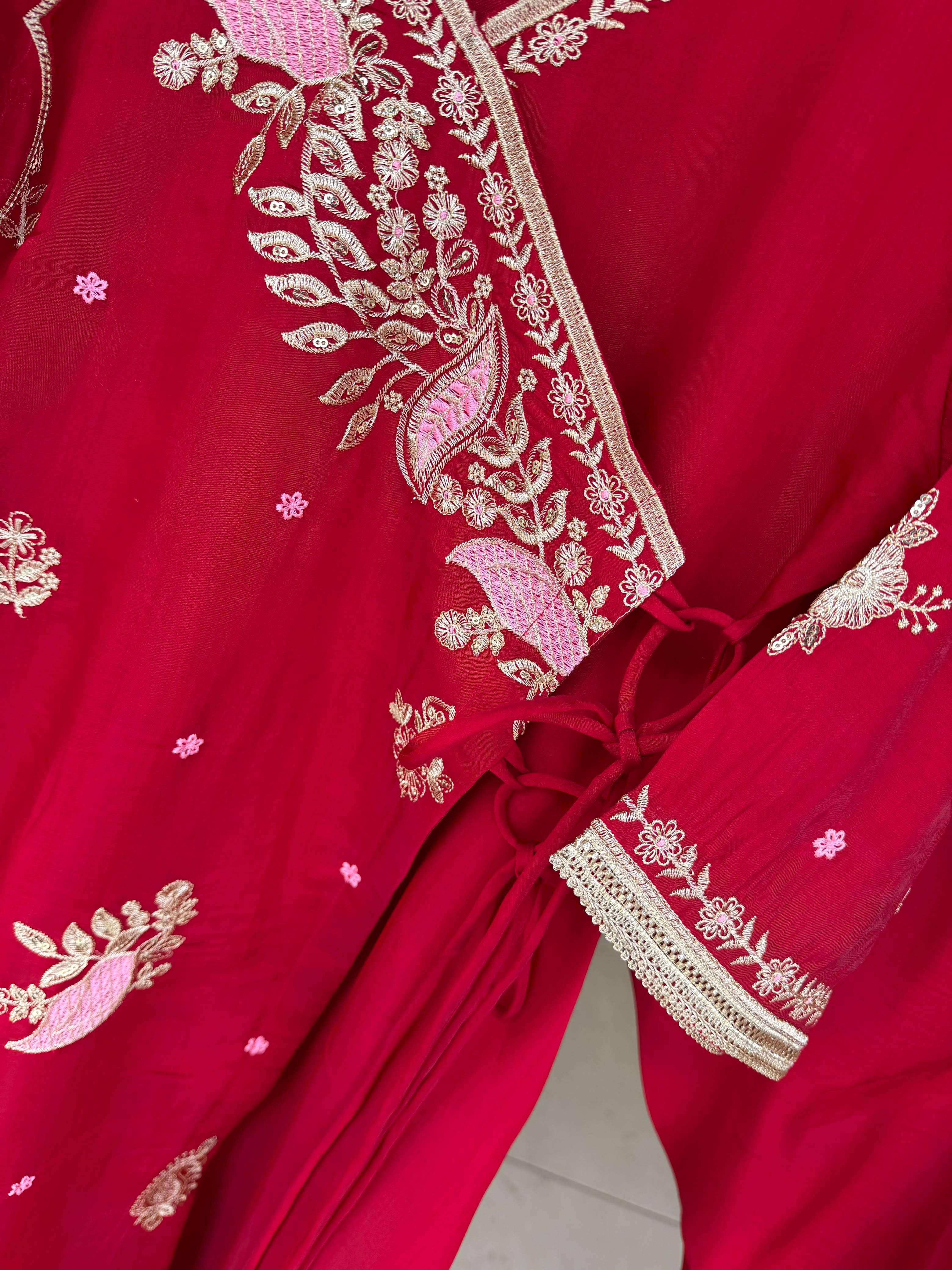 LM 42 CHANDERI FABRICS BEAUTIFUL DESIGNER ANGARKHA STYLE LADIES FESTIVE WEAR 3PCS SET COLLECTION 