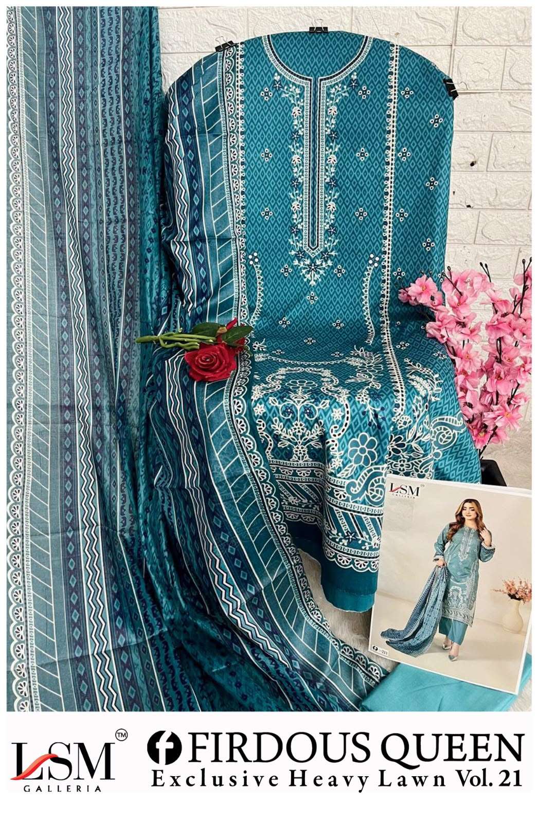 LSM GALLERIA FIRDOUS QUEEN LAWN VOL 21 LAWN COTTON DIGITAL PRINT SALWAR SUIT 