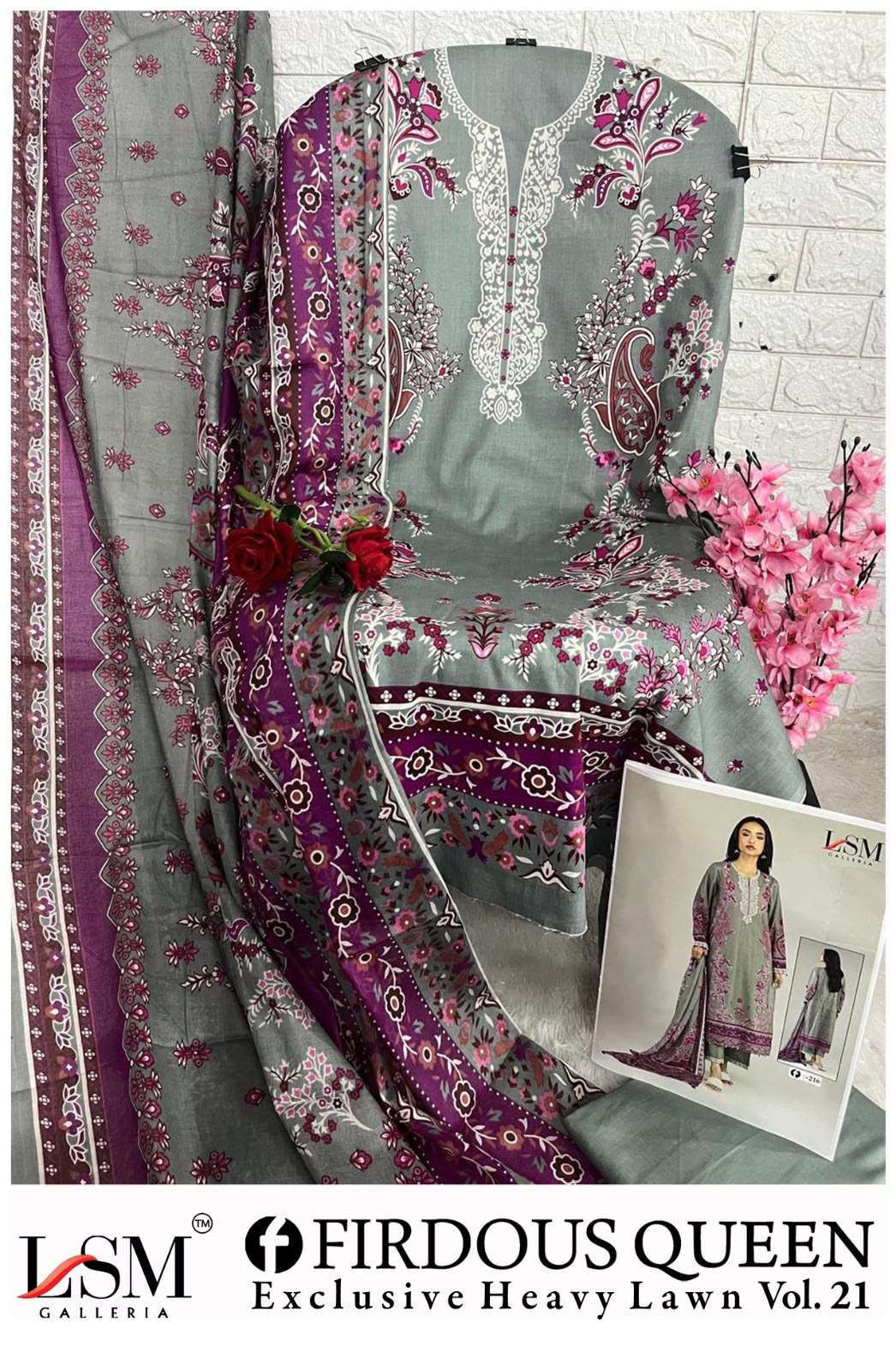 LSM GALLERIA FIRDOUS QUEEN LAWN VOL 21 LAWN COTTON DIGITAL PRINT SALWAR SUIT 