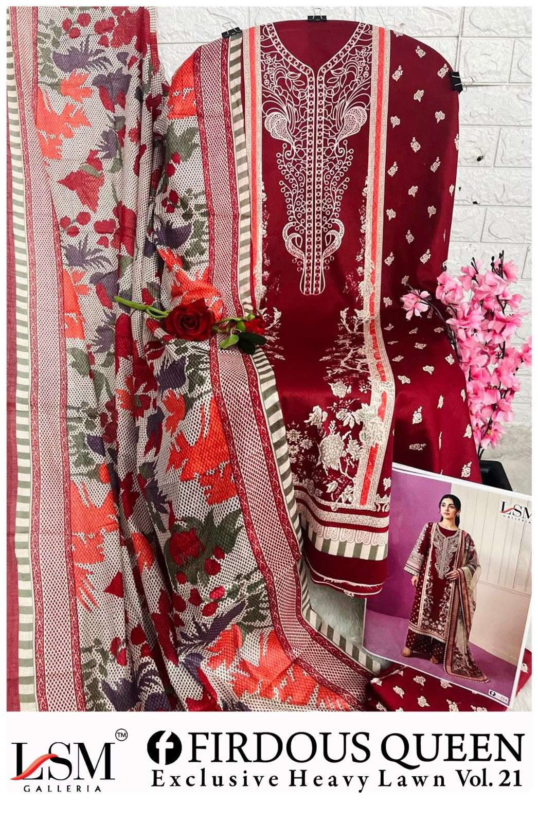 LSM GALLERIA FIRDOUS QUEEN LAWN VOL 21 LAWN COTTON DIGITAL PRINT SALWAR SUIT 