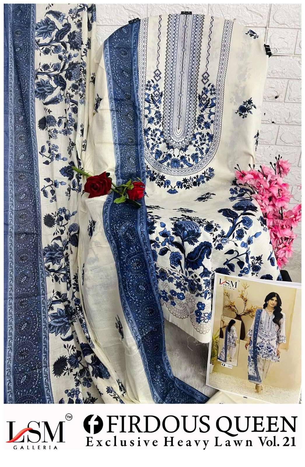 LSM GALLERIA FIRDOUS QUEEN LAWN VOL 21 LAWN COTTON DIGITAL PRINT SALWAR SUIT 