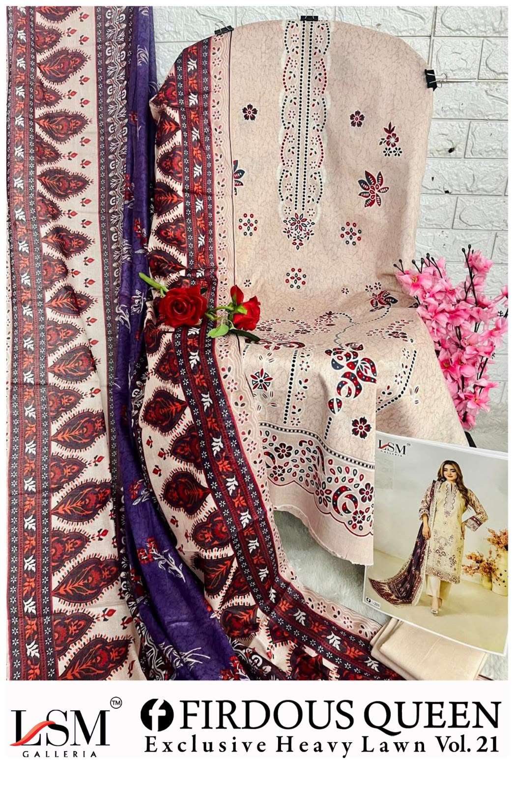 LSM GALLERIA FIRDOUS QUEEN LAWN VOL 21 LAWN COTTON DIGITAL PRINT SALWAR SUIT 