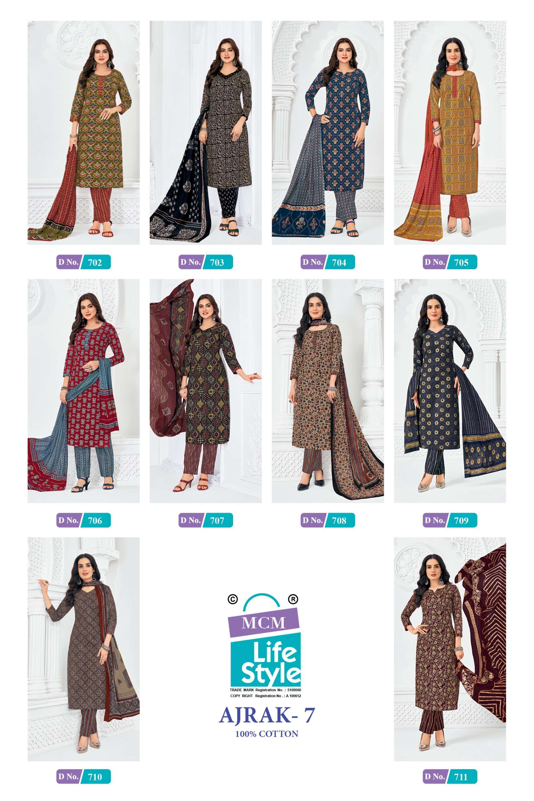 MCM LIFESTYLE AJRAK VOL 7 COTTON PRINTED LADIES STITCHED SUIT COLLECTION 