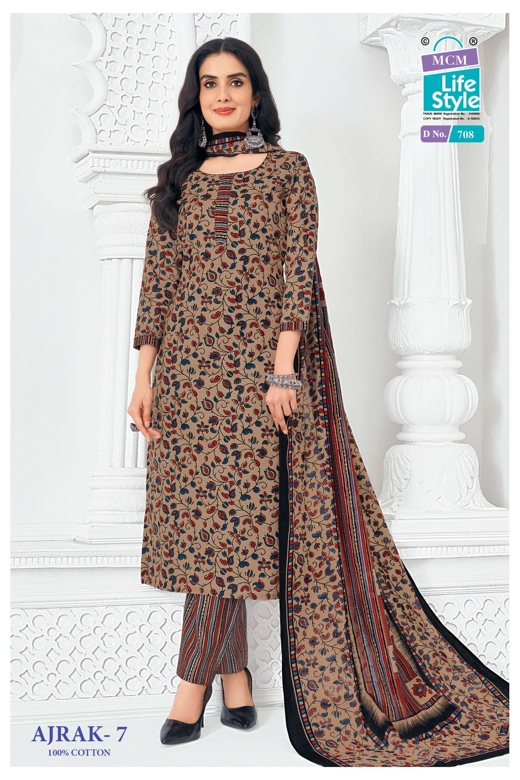 MCM LIFESTYLE AJRAK VOL 7 COTTON PRINTED LADIES STITCHED SUIT COLLECTION 