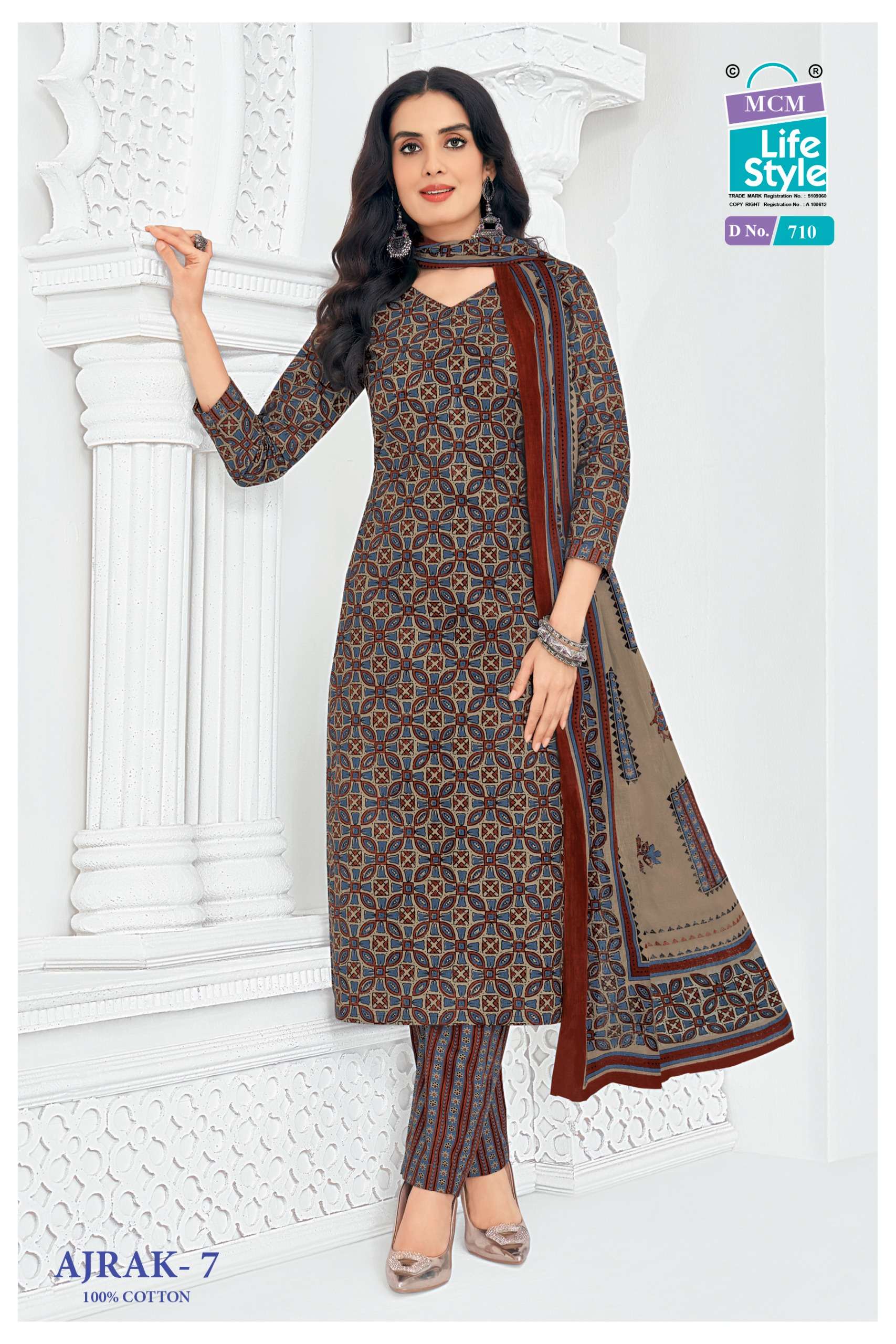 MCM LIFESTYLE AJRAK VOL 7 COTTON PRINTED LADIES STITCHED SUIT COLLECTION 